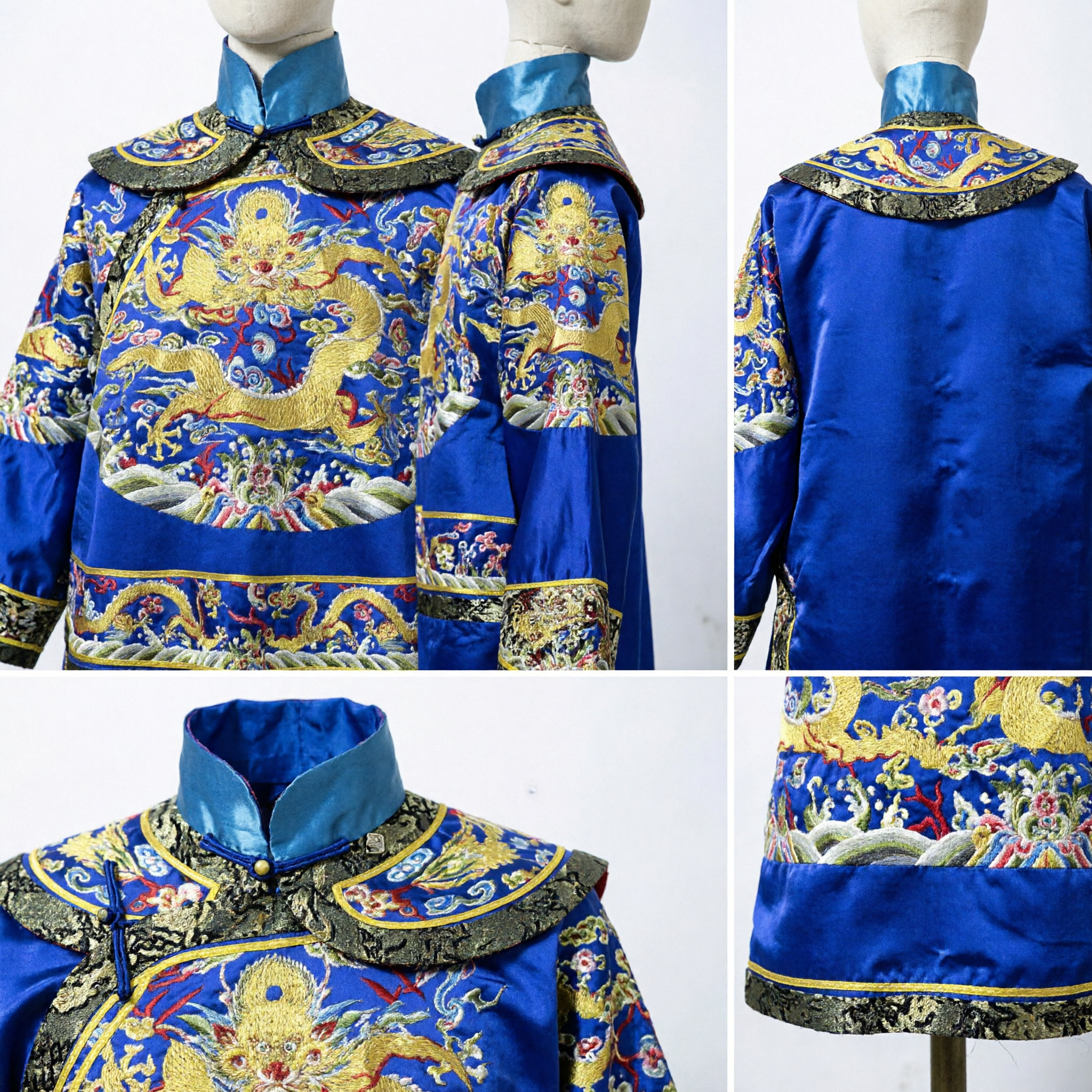 Chinese Traditional Blue Dragon Robe Ancient Emperor Costume Embroidered Silk Clothing for Men Peking Opera - Asian Costume
