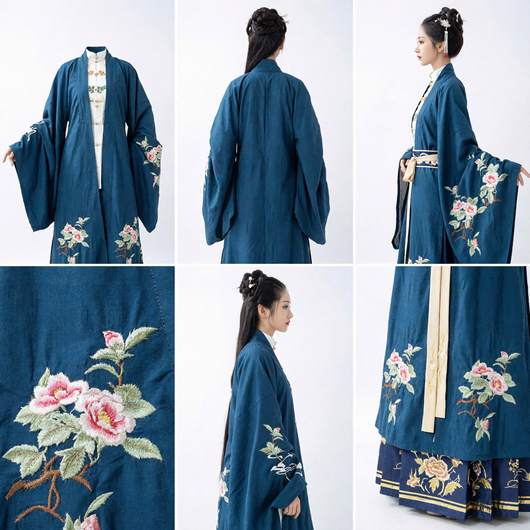 Elegant Ming Dynasty Hanfu Set Dark Teal Embroidered Robe and Pleated Skirt Traditional Chinese Costume for Women - Asian Costume