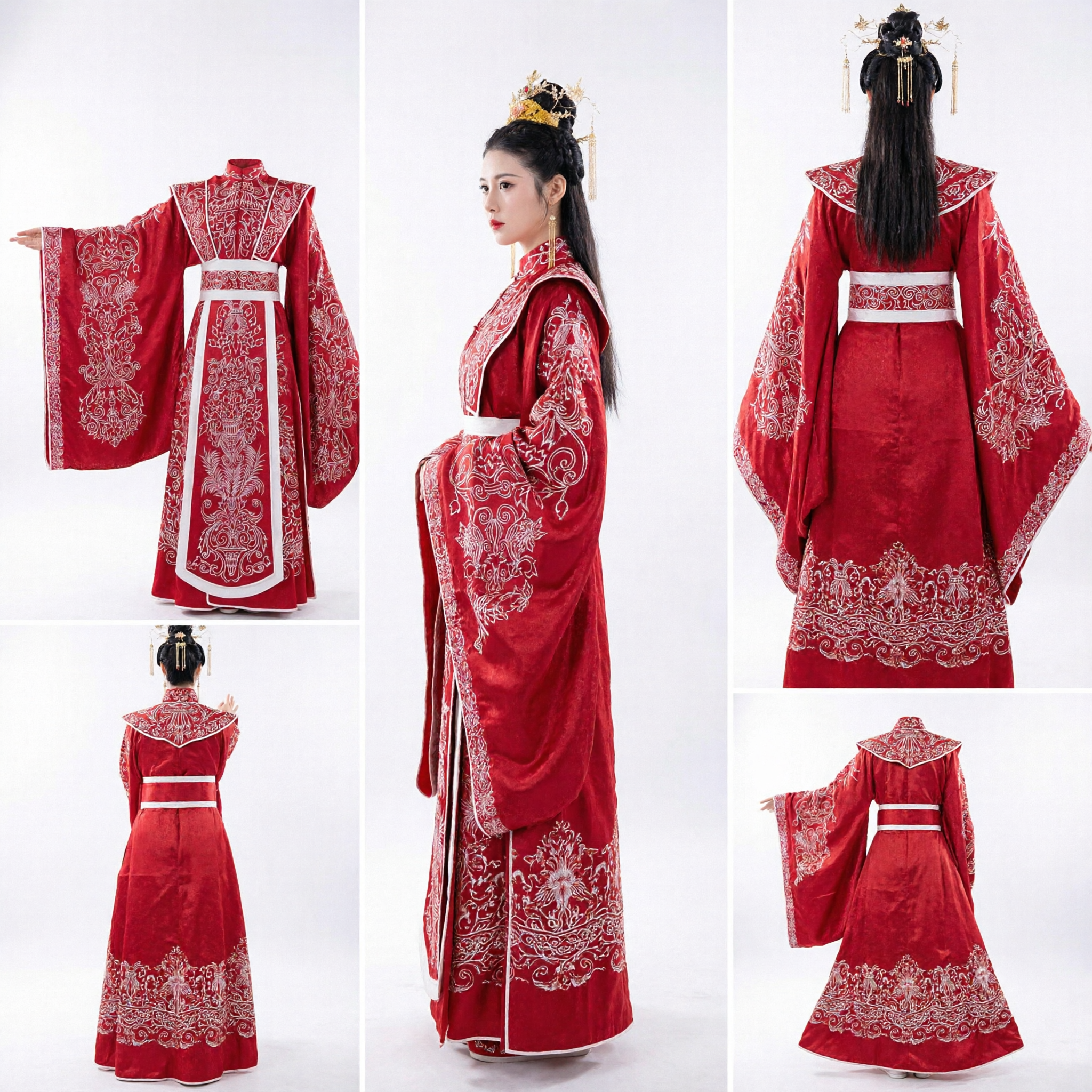 Traditional Chinese Red Embroidered Hanfu Wedding Dress Ancient Princess Empress Costume for Women Stage Performance - Asian Costume