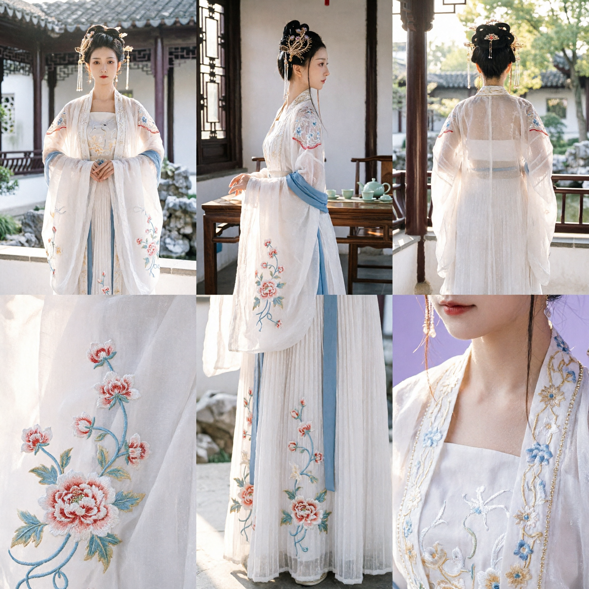 Women's Traditional Chinese Hanfu Costume White Embroidered Ancient Fairy Princess Dress for Cosplay and Photography - Asian Costume