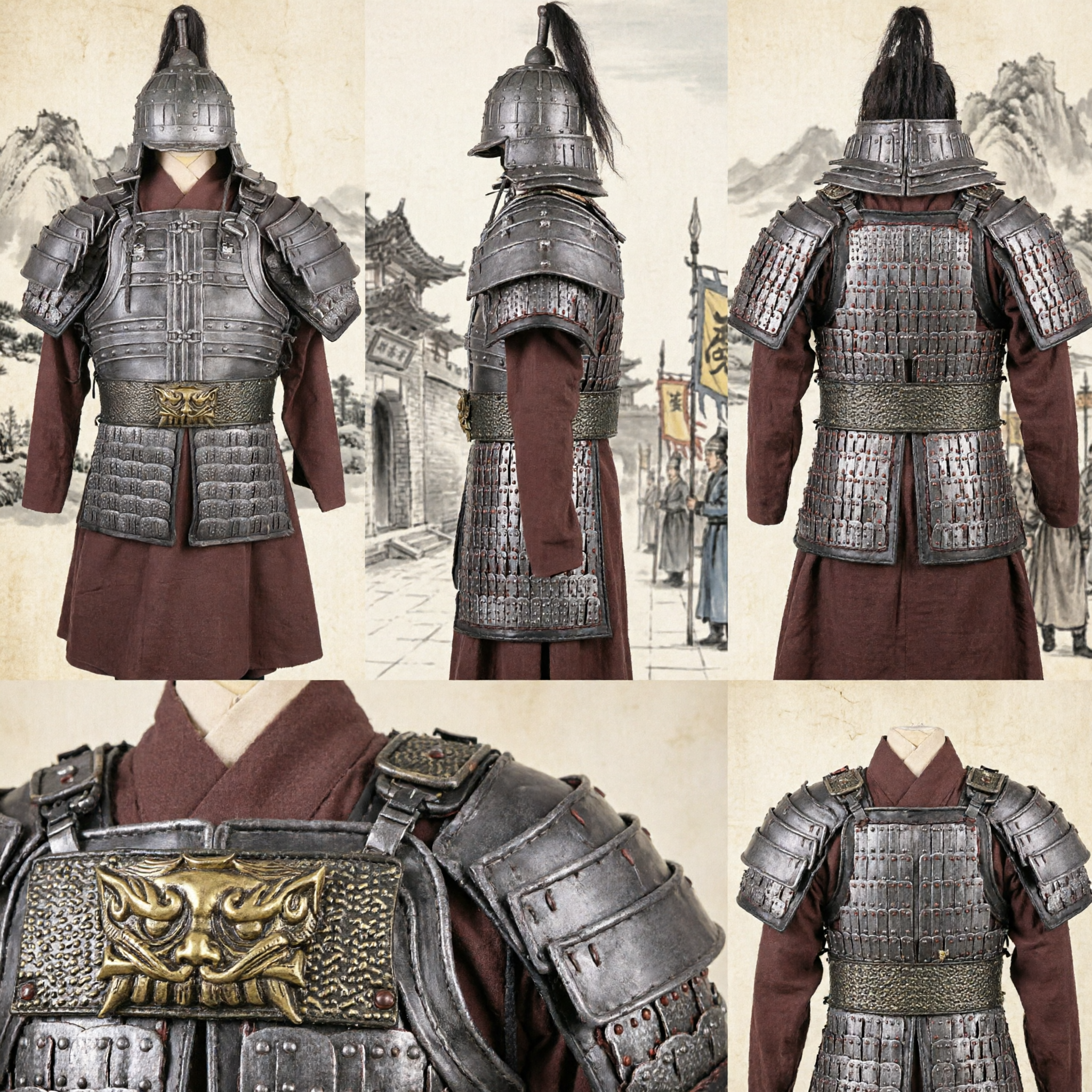 Ancient Chinese General Armor Cosplay Costume Set with Helmet for Men Historical Reenactment and Stage Performance - Asian Costume