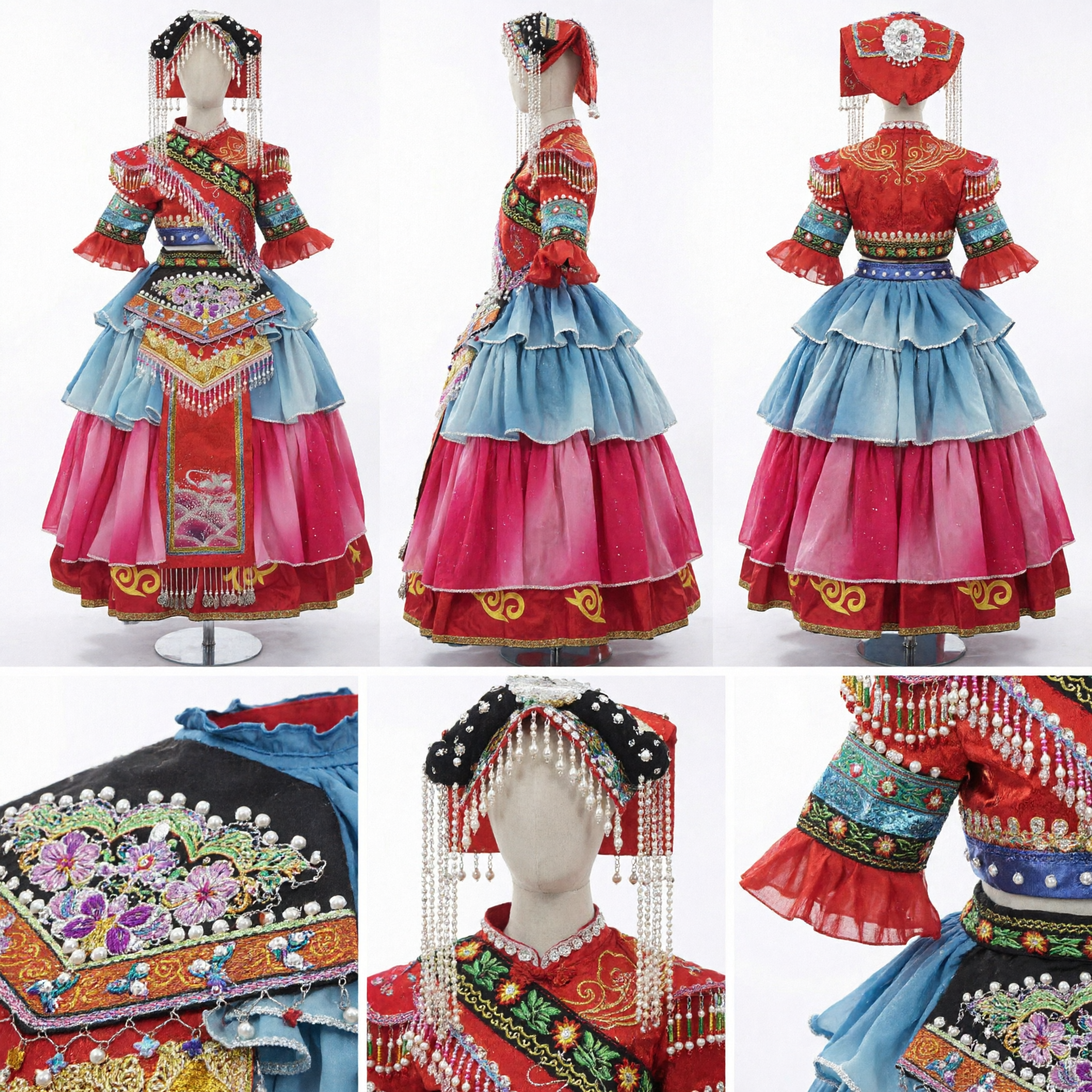 Chinese Traditional Miao Minority Wedding Dress Ethnic Costume for Women Stage Performance Dance Clothing - Asian Costume