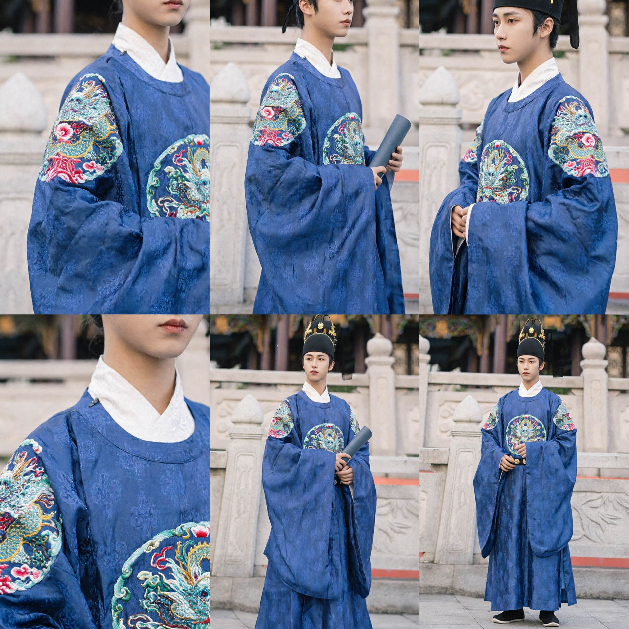 Ancient Chinese Ming Dynasty Official Blue Robe Embroidered Hanfu Traditional Costume for Men Cosplay - Asian Costume