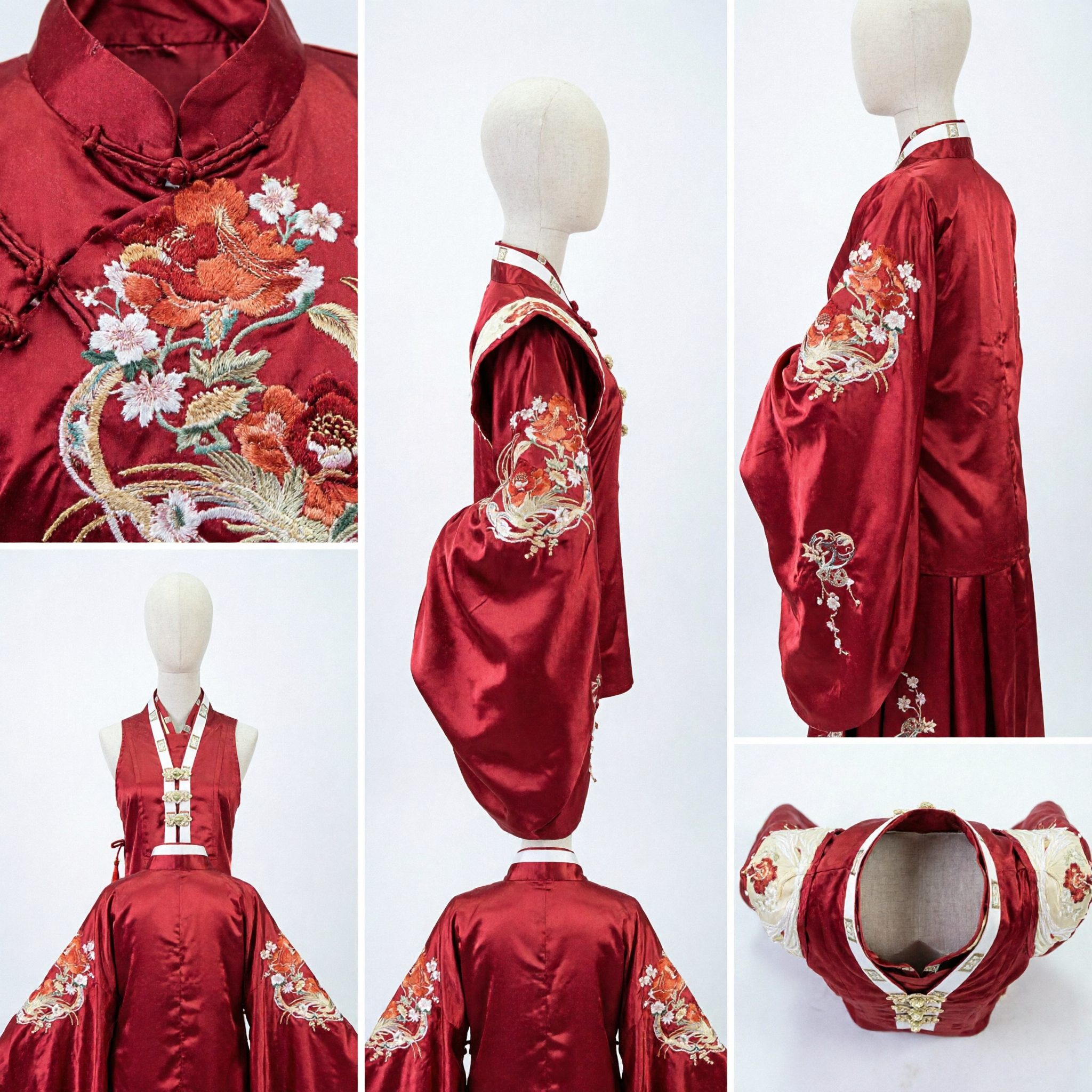 Traditional Chinese Hanfu Red Embroidered Large Sleeve Robe Ancient Wedding Ceremony Costume for Women - Asian Costume