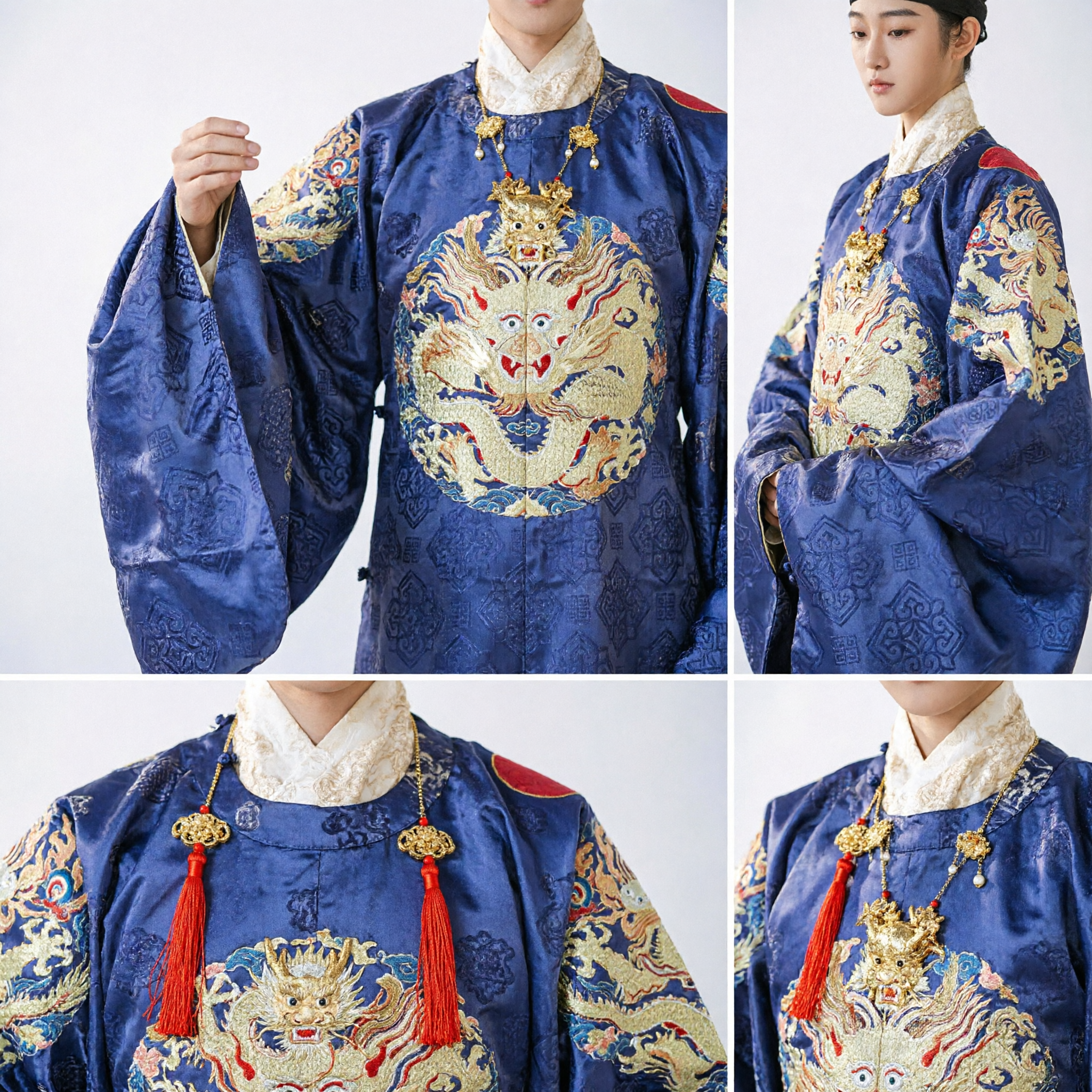 Men's Ming Dynasty Blue Dragon Robe Hanfu Traditional Chinese Ancient Prince Costume for Wedding and Performance - Asian Costume