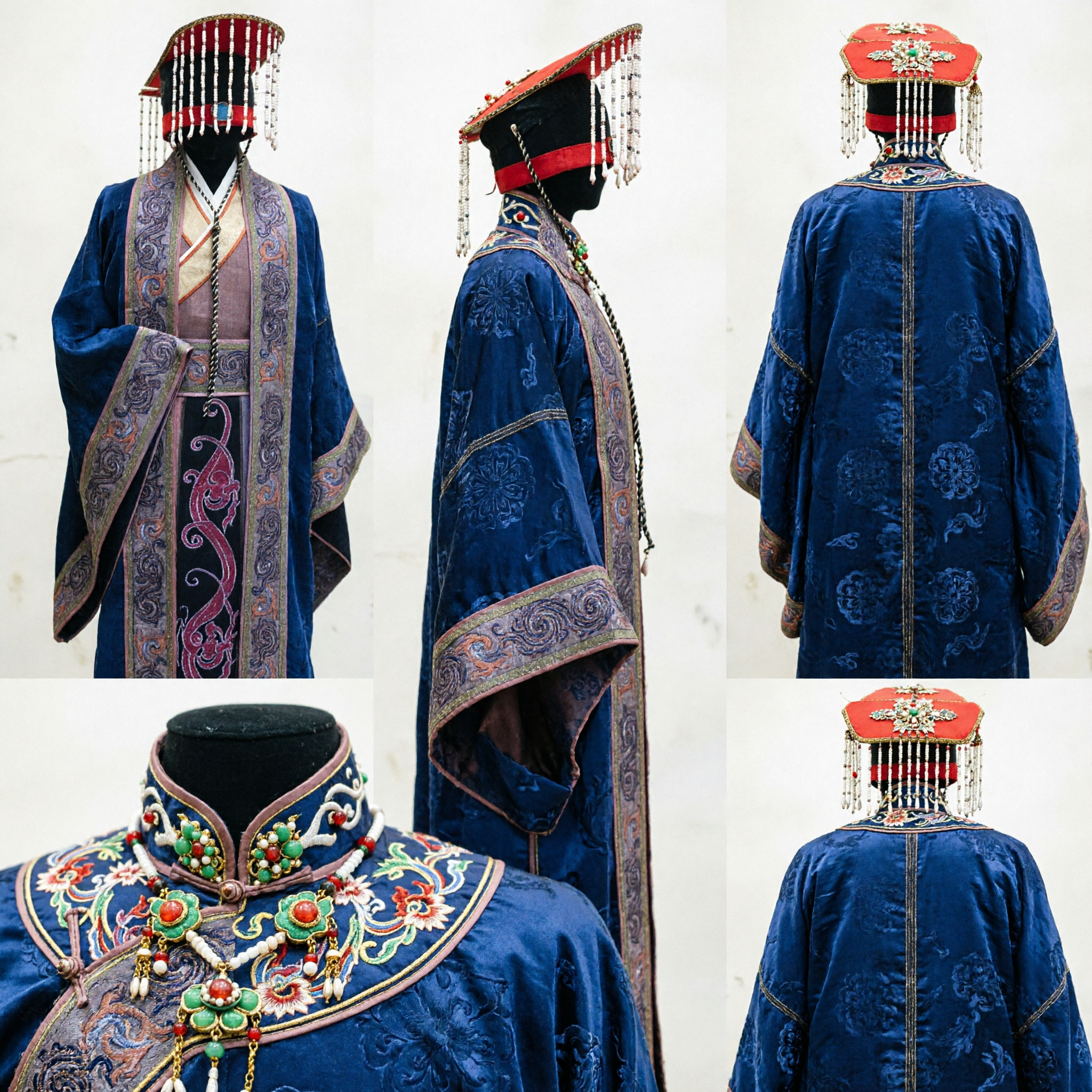 Ancient Chinese Emperor Costume Blue Royal Robe with Crown for Men Cosplay Stage Performance Traditional Hanfu - Asian Costume