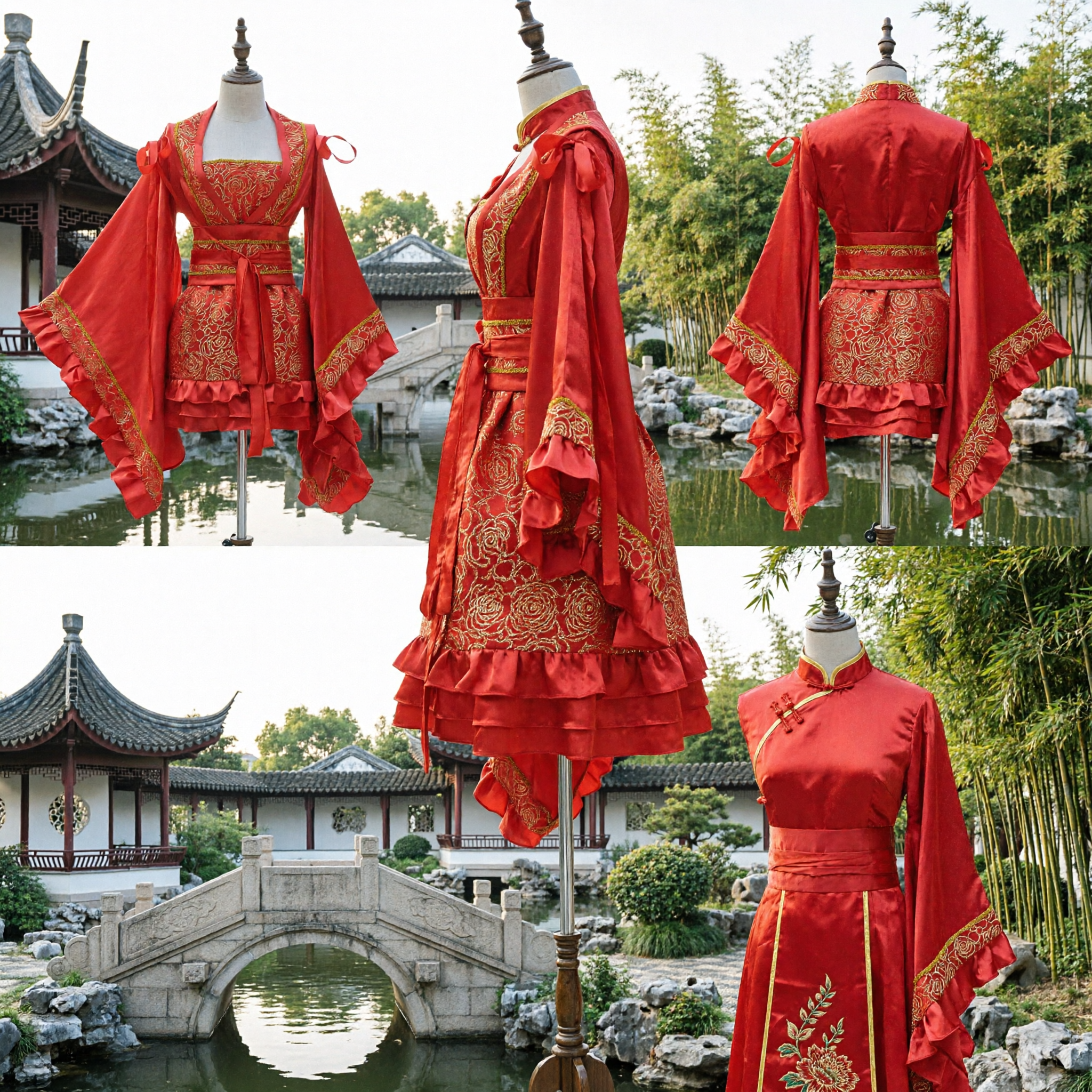 Traditional Chinese Red Hanfu Costume Ancient Palace Princess Dress with Gold Embroidery for Women Stage Performance - Asian Costume
