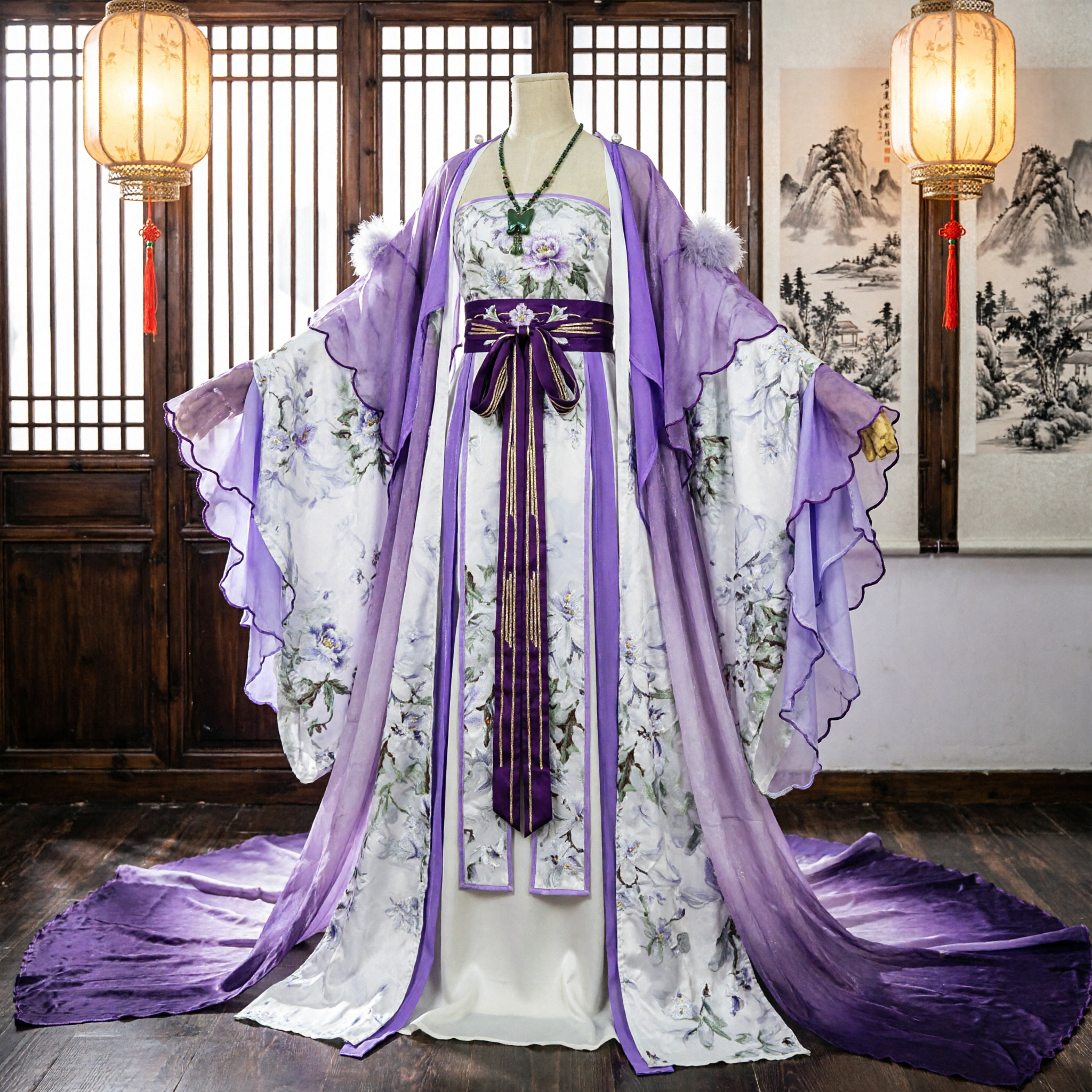 Traditional Chinese Hanfu Purple Floral Ancient Dress Tang Dynasty Style Costume for Women Cosplay - Asian Costume