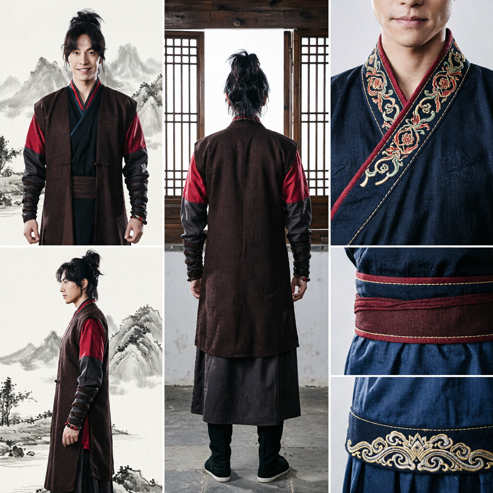 Men's Korean Traditional Hanbok Warrior Costume Black and Red Swordsman Outfit for Cosplay and Stage Performance - Asian Costume