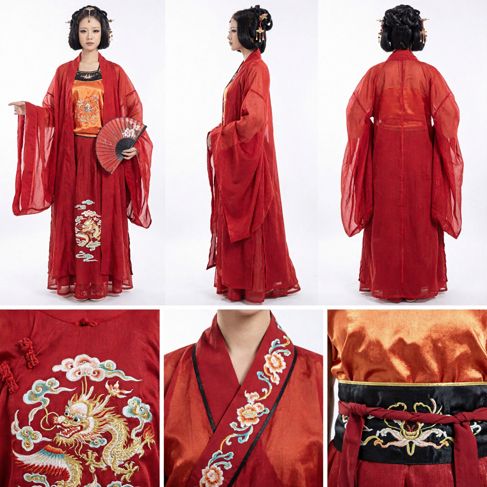 Elegant Red Chinese Traditional Hanfu Costume Tang Dynasty Ancient Dress for Women Stage Performance Cosplay - Asian Costume