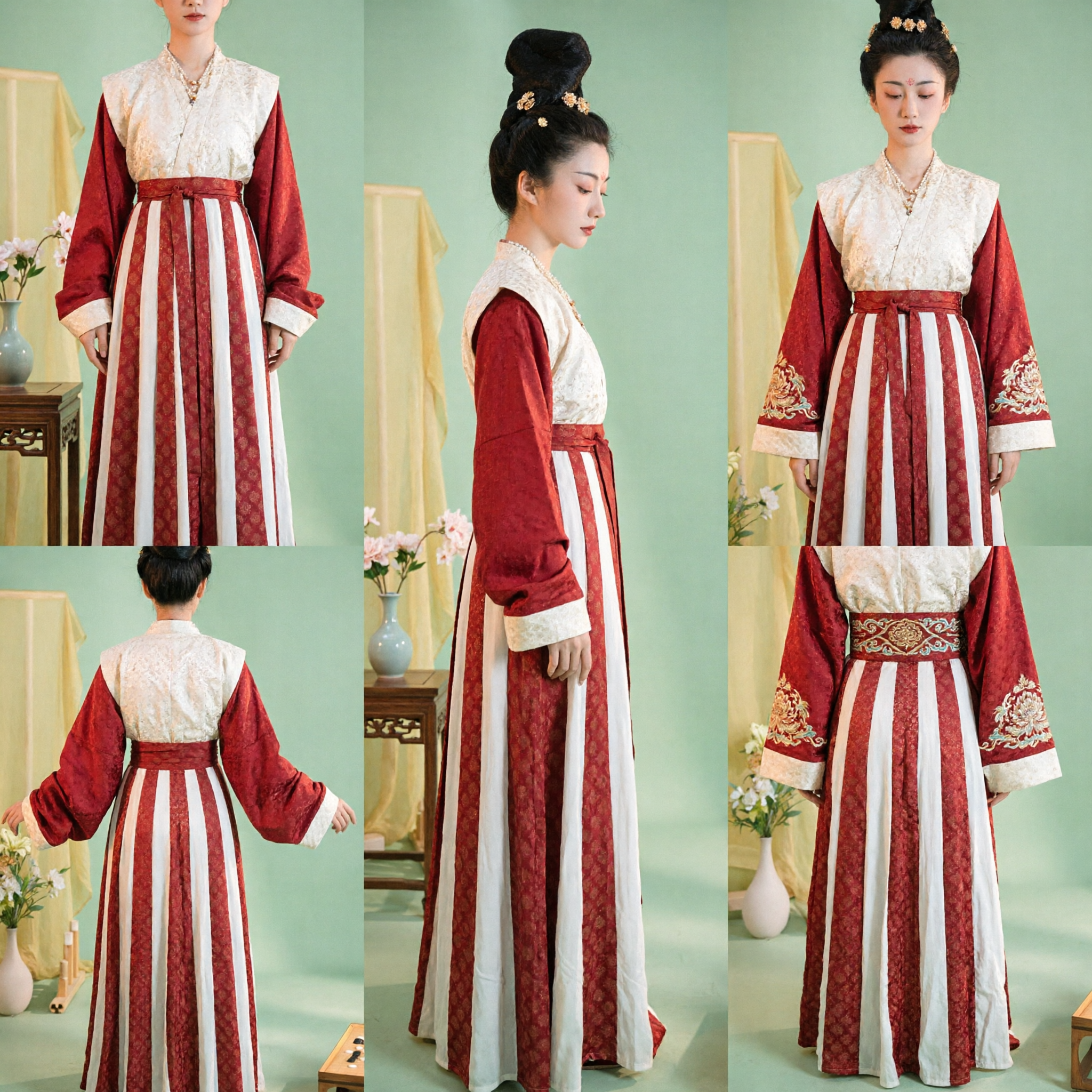 Traditional Chinese Tang Dynasty Hanfu Costume Women Red and White Striped Ruqun Ancient Palace Dress for Photography - Asian Costume