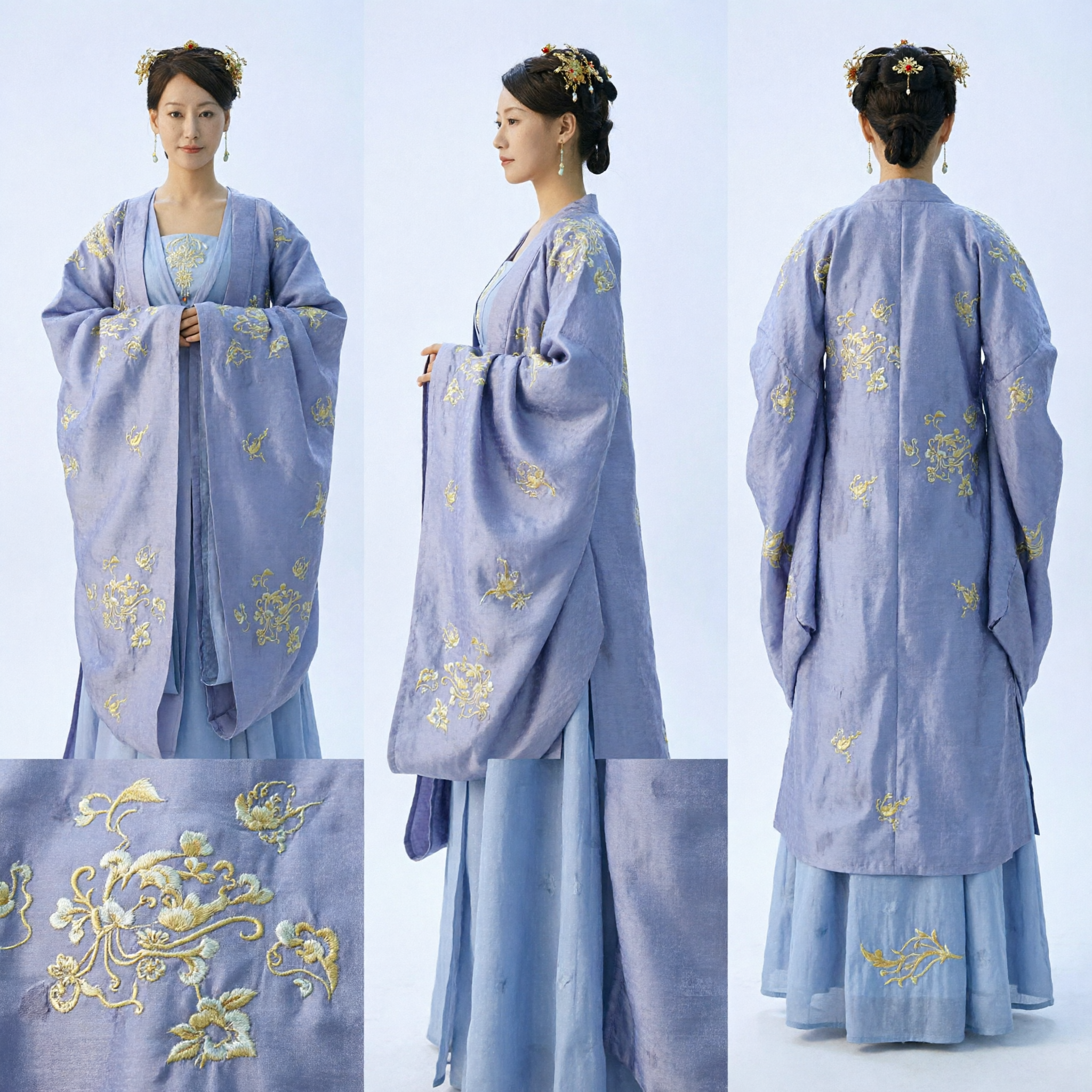 Traditional Chinese Ancient Tang Dynasty Palace Lady Costume Blue Embroidered Hanfu Dress for Women Performance - Asian Costume
