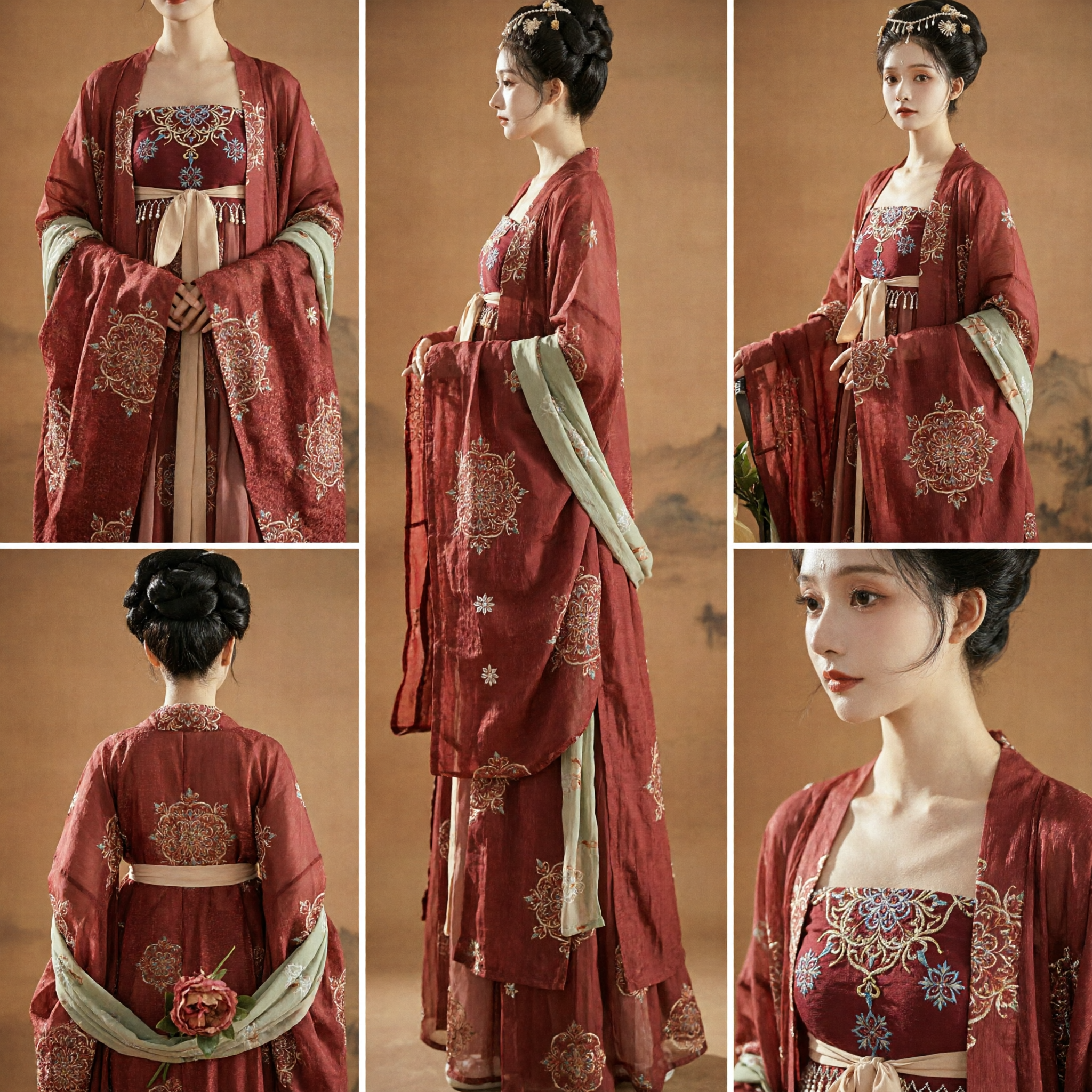 Traditional Chinese Hanfu Tang Dynasty Costume Red Embroidered Wide Sleeve Dress for Women Ancient Performance - Asian Costume