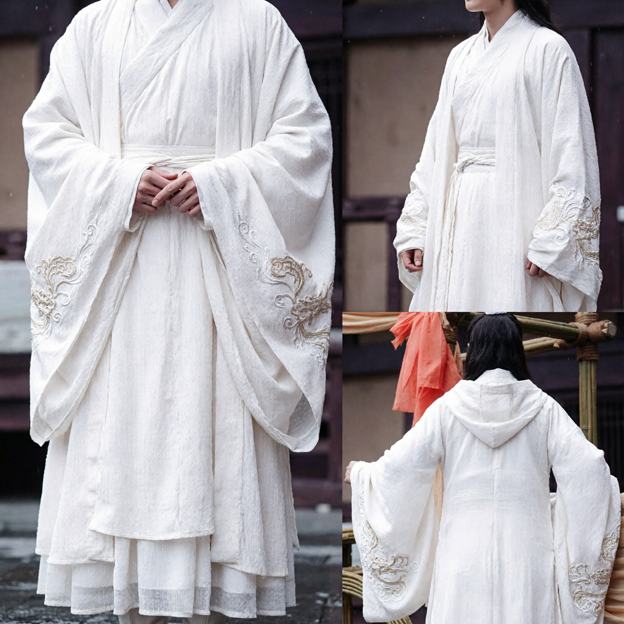 Men's White Ancient Chinese Hanfu Costume Traditional Swordsman Robe Wuxia Cosplay Outfit for Photography - Asian Costume