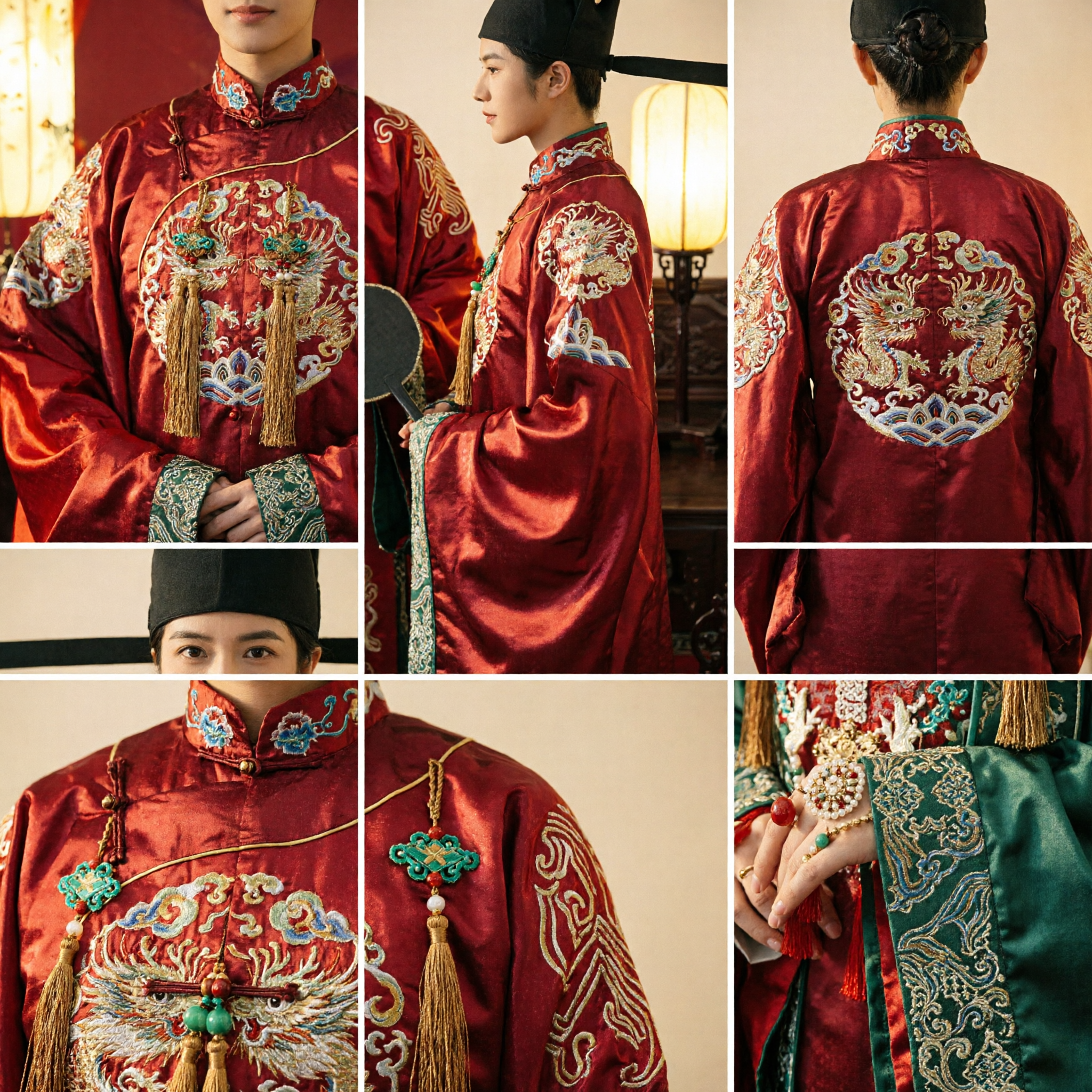 Traditional Chinese Wedding Costumes for Bride and Groom Ancient Hanfu Red and Green Song Dynasty Style Complete Set - Asian Costume