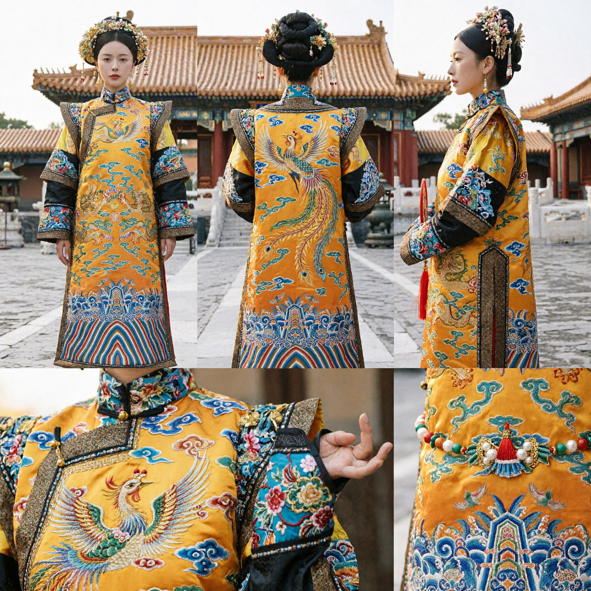 Traditional Chinese Qing Dynasty Empress Yellow Dragon Robe Ancient Imperial Court Dress Costume for Women Performance - Asian Costume