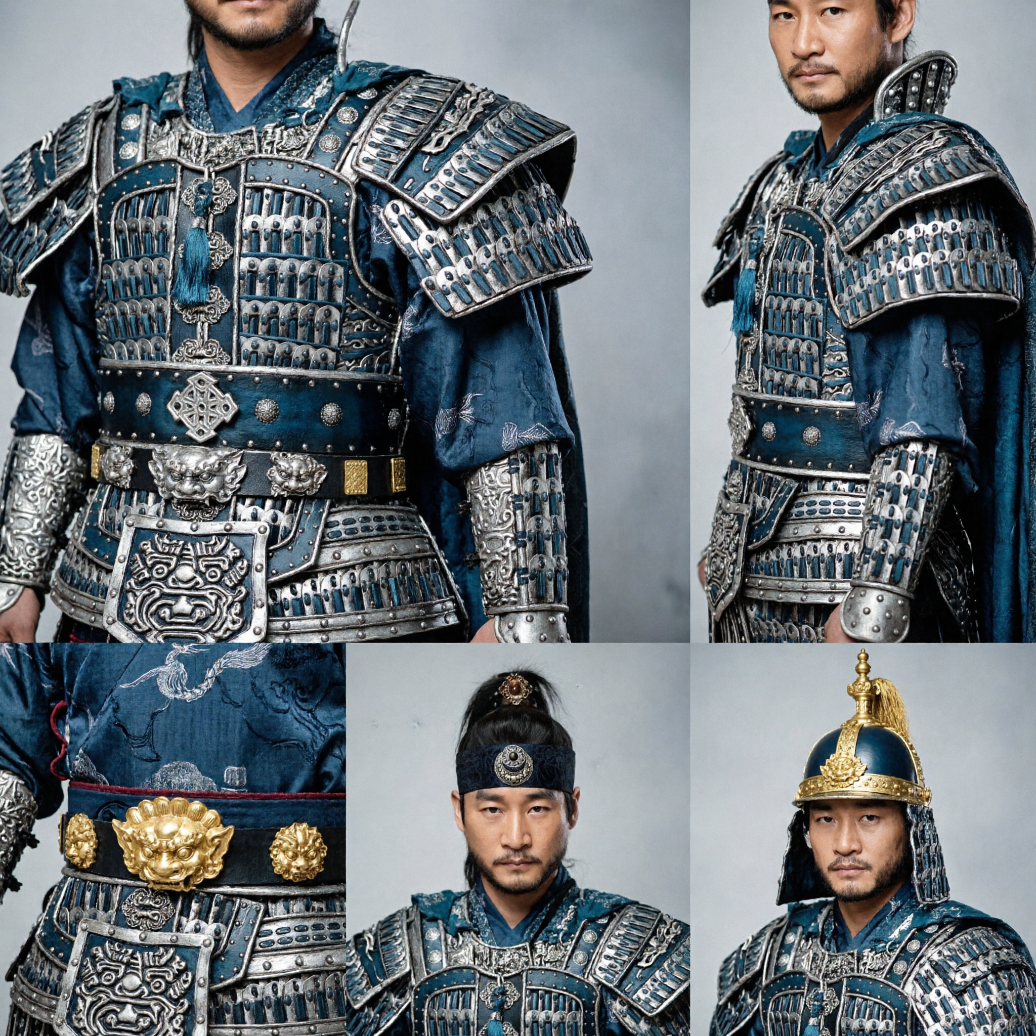Ancient Chinese General Blue Armor Complete Set Men's Historical Warrior Cosplay Costume for Halloween - Asian Costume
