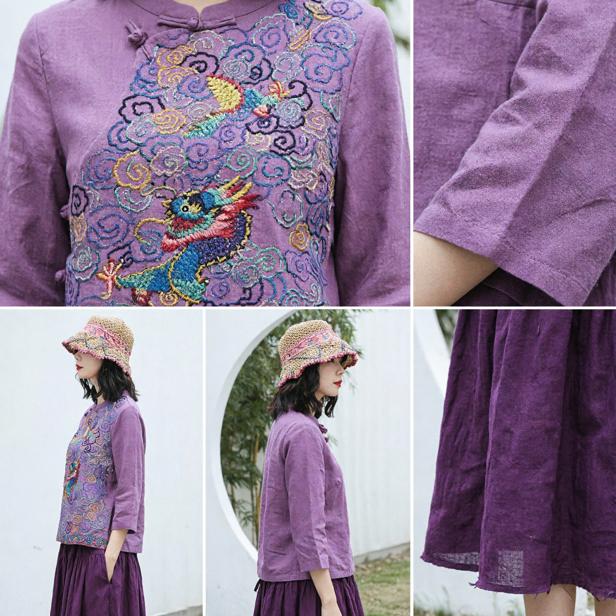 Traditional Chinese Purple Tang Suit Blouse with Dragon Embroidery Women's Ethnic Cotton Linen Top - Asian Costume