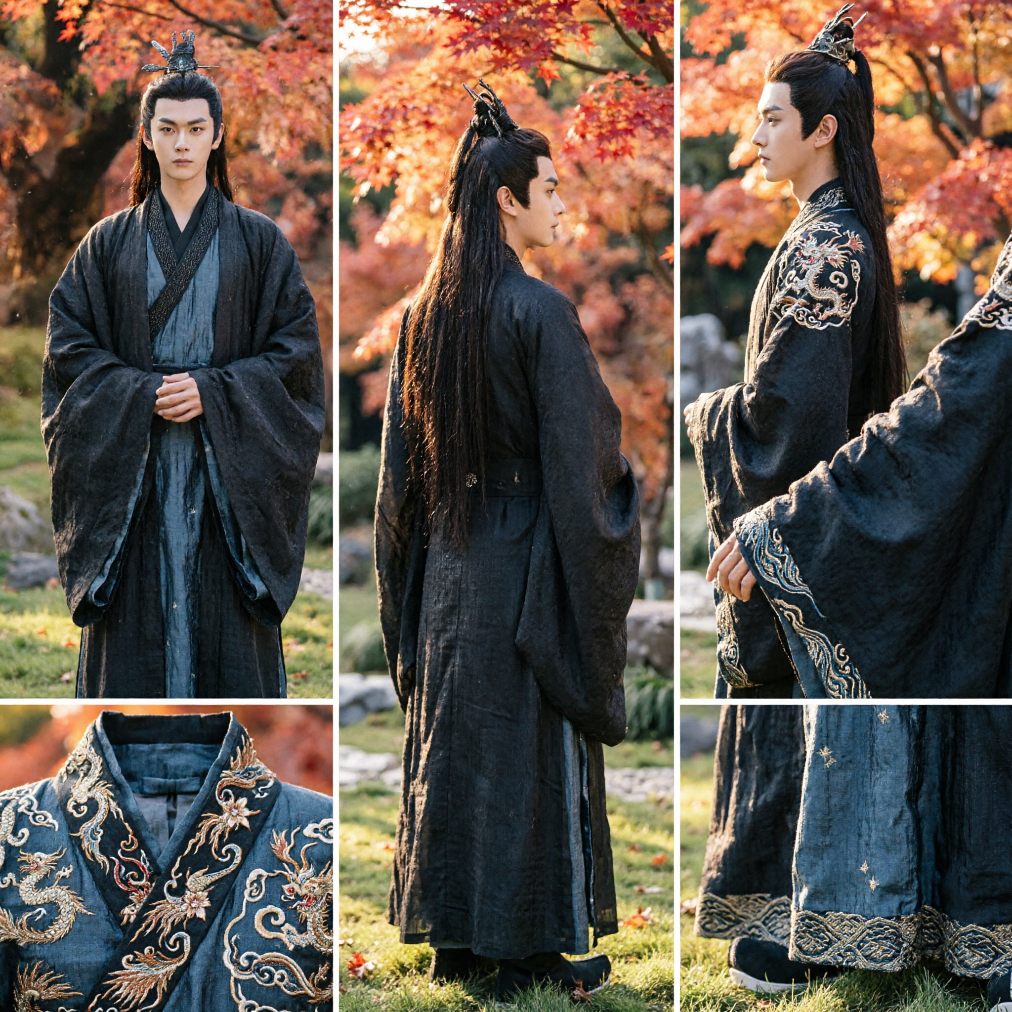 Men's Ancient Chinese Hanfu Costume Black Swordsman Robe Traditional Clothing for Cosplay - Asian Costume