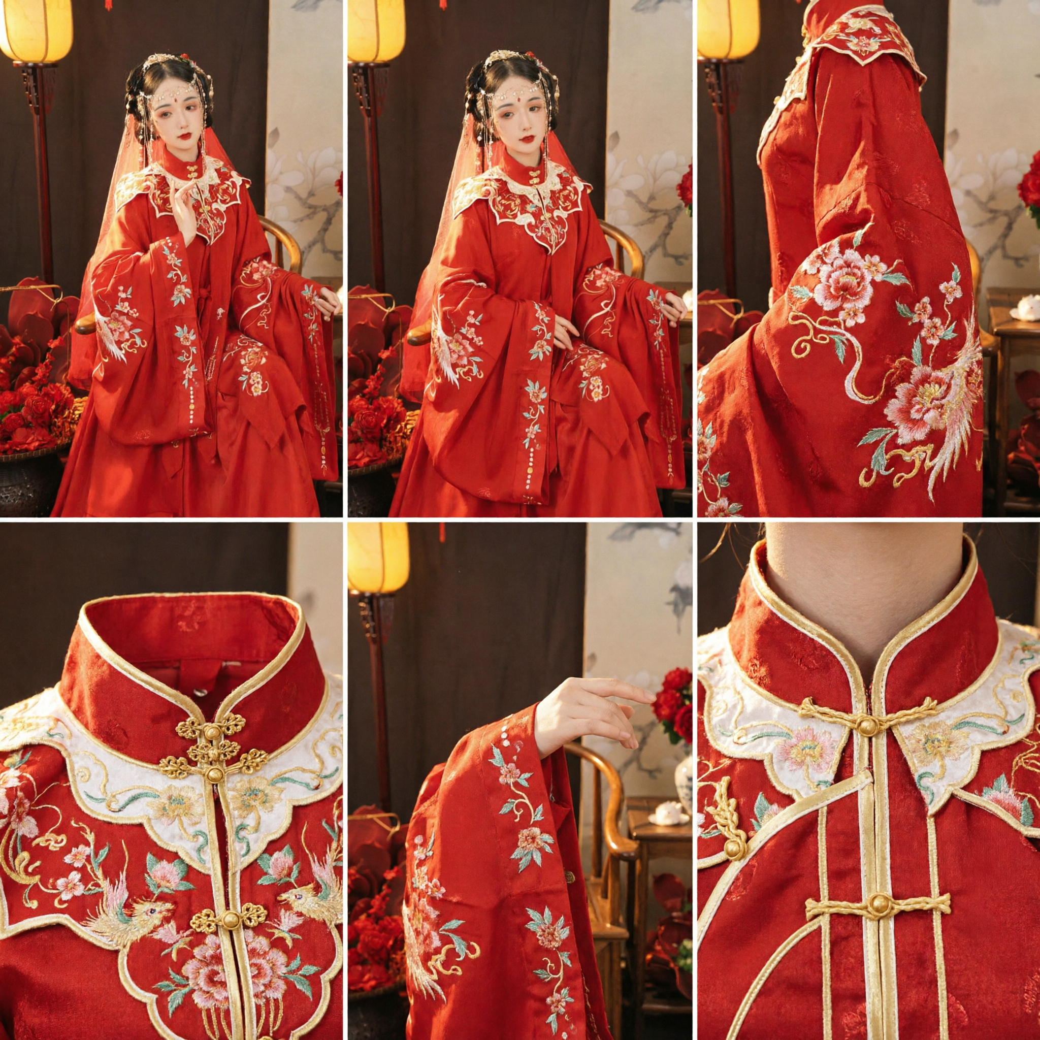 Traditional Chinese Wedding Dress Red Hanfu Ancient Bride Costume Embroidered Robe for Women Ceremony - Asian Costume