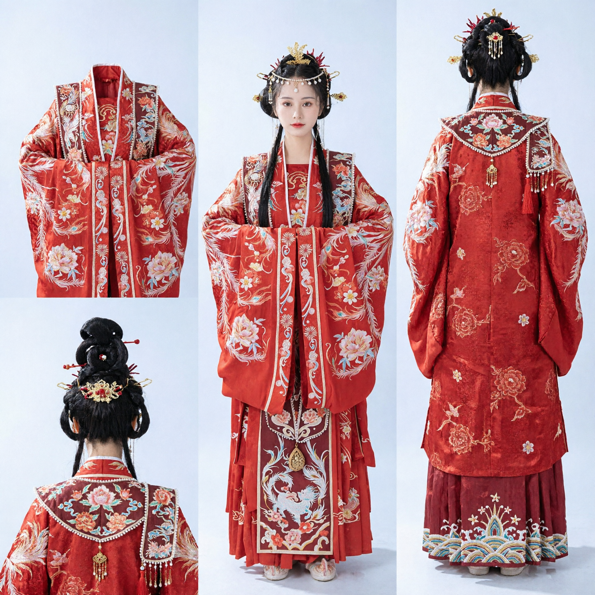 Traditional Chinese Red Hanfu Wedding Dress Tang Dynasty Princess Costume Phoenix Embroidery Performance Outfit for Women - Asian Costume