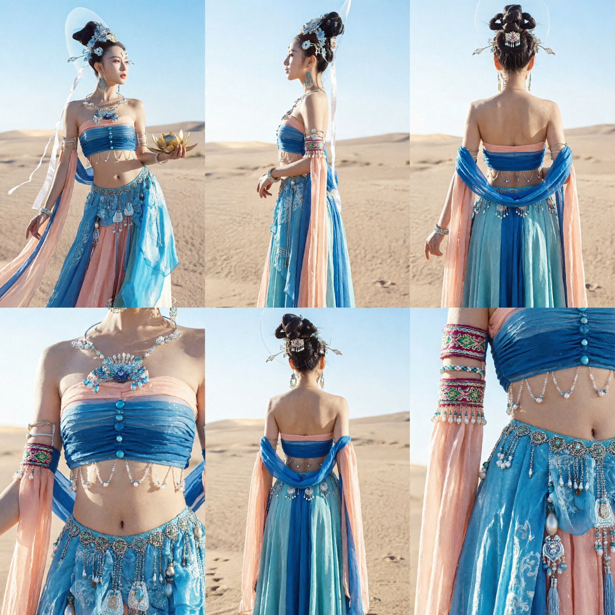 Traditional Chinese Dunhuang Flying Apsara Costume Blue Ancient Princess Hanfu Dress for Women Dance Cosplay - Asian Costume