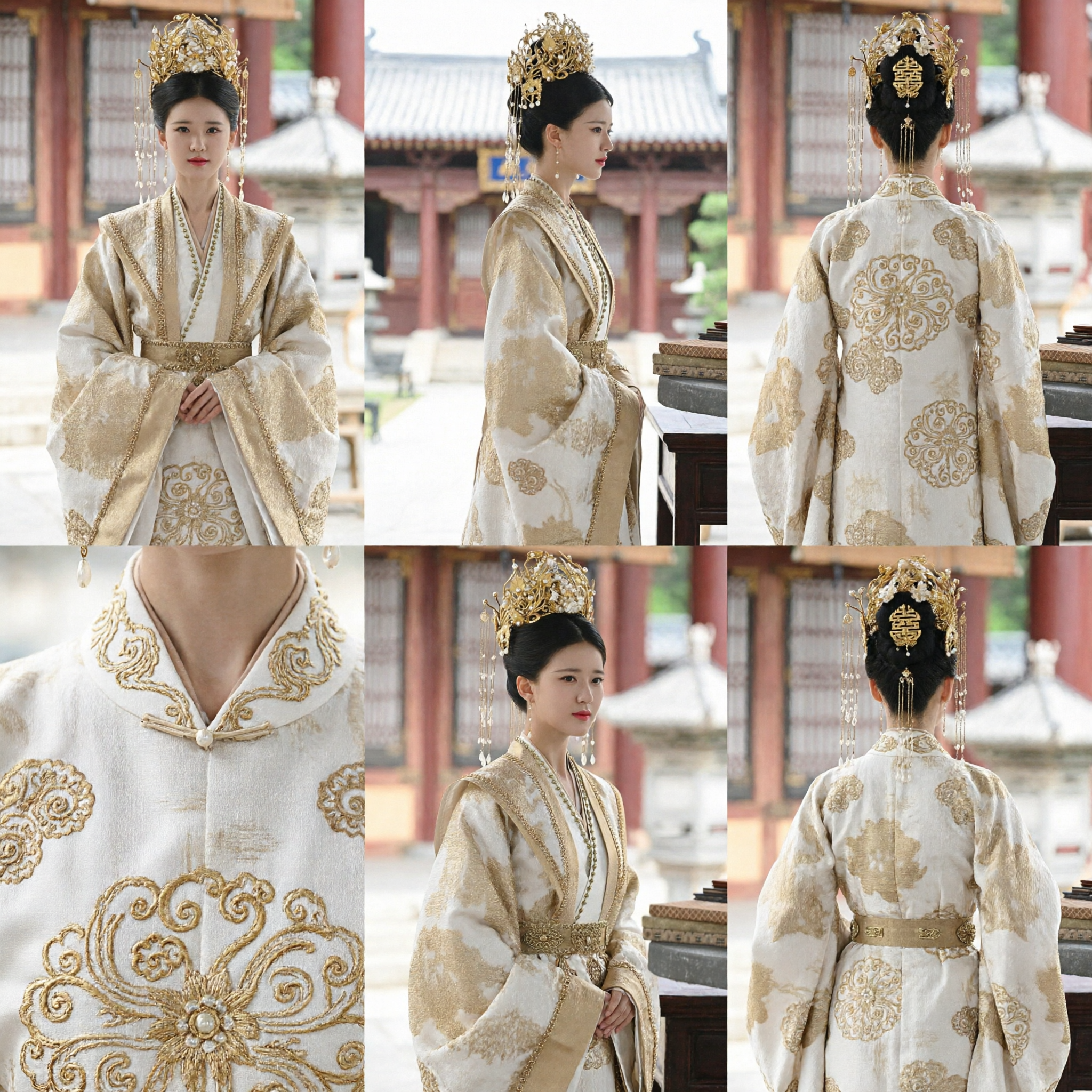 Traditional Chinese Hanfu Dress for Women Ancient Royal Palace Lady Costume with Golden Phoenix Headdress Set - Asian Costume