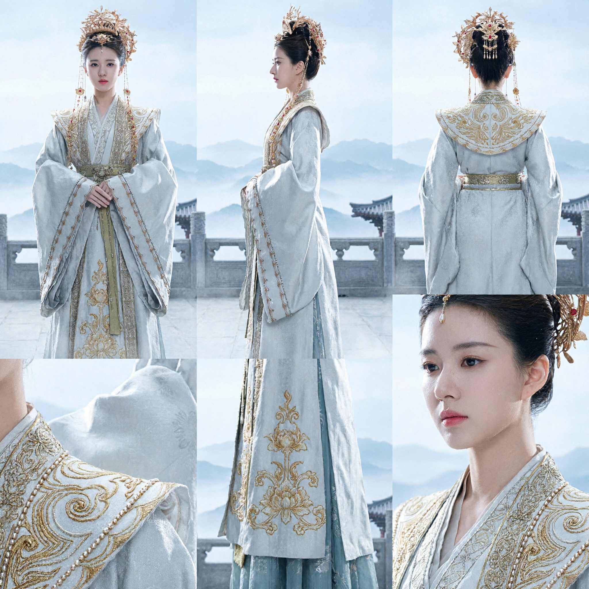 Exquisite Ancient Chinese Palace Princess Hanfu Costume Complete Set with Golden Crown for Women Historical Cosplay - Asian Costume