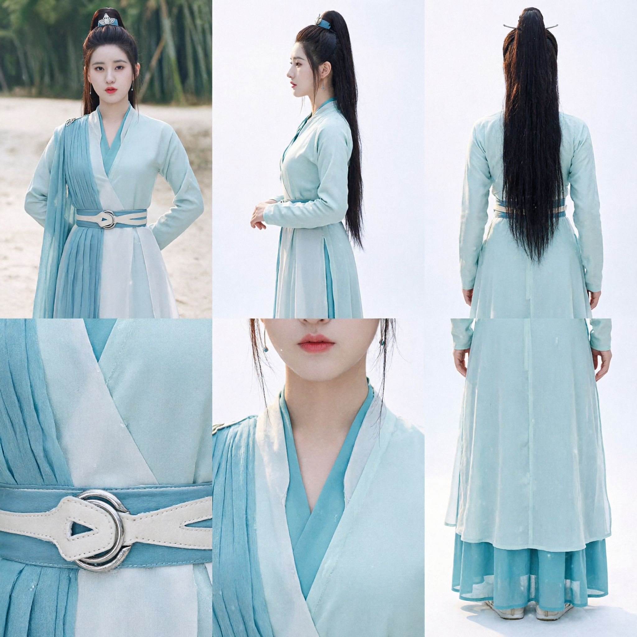 Chinese Traditional Hanfu Costume Ancient Swordswoman Blue Dress for Women Cosplay and Photography - Asian Costume