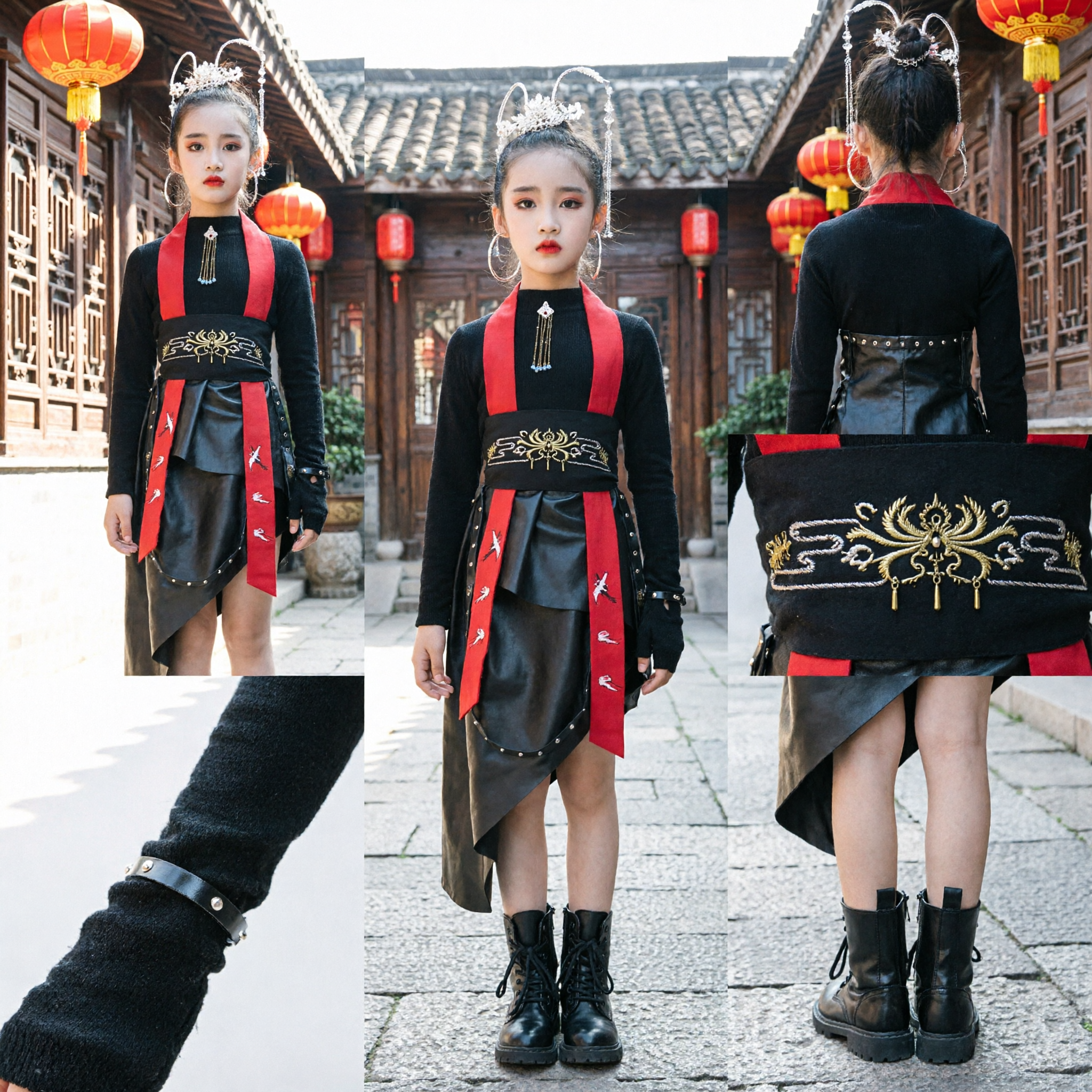 Chinese Traditional Wuxia Costume for Girls Black and Red Martial Arts Stage Dance Performance Outfit - Asian Costume