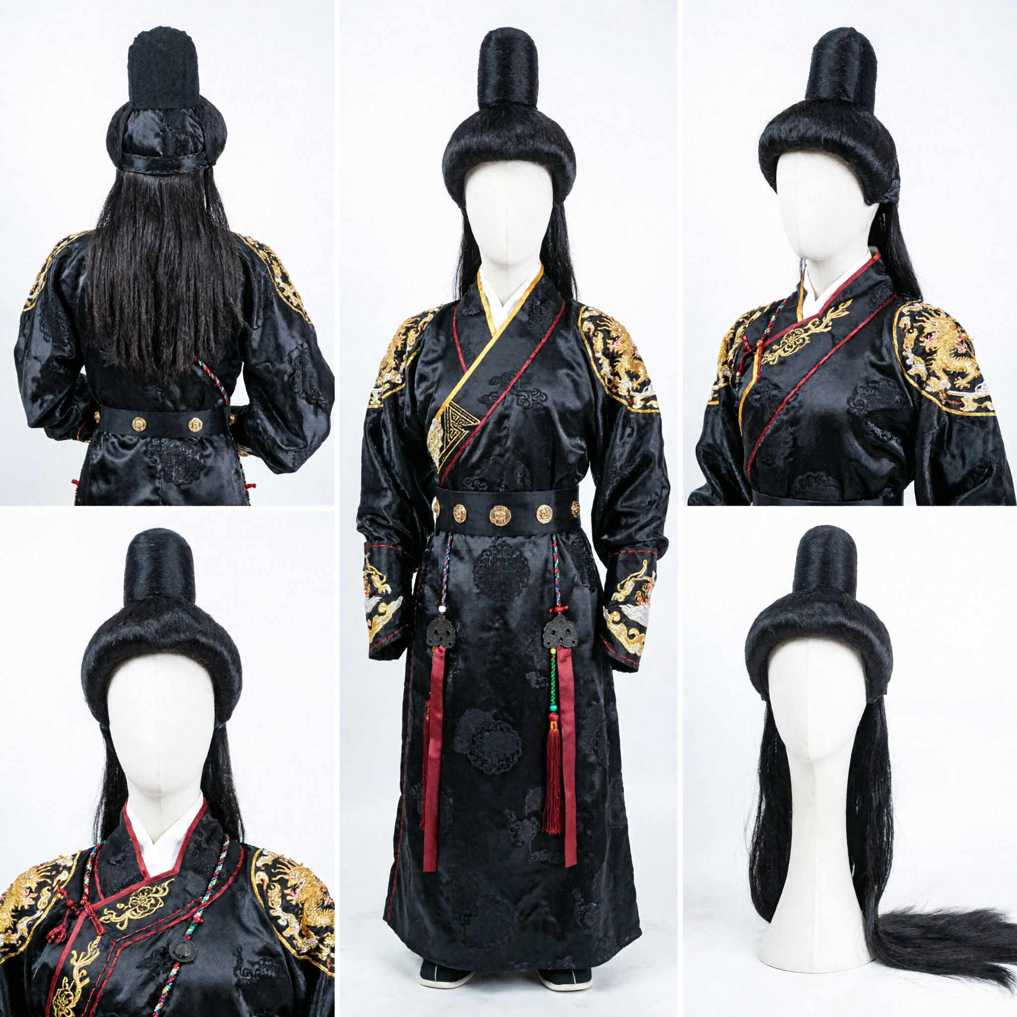 Ancient Chinese Scholar Wig Black Top Knot Hairpiece for Hanfu Costume Cosplay Performance - Asian Costume