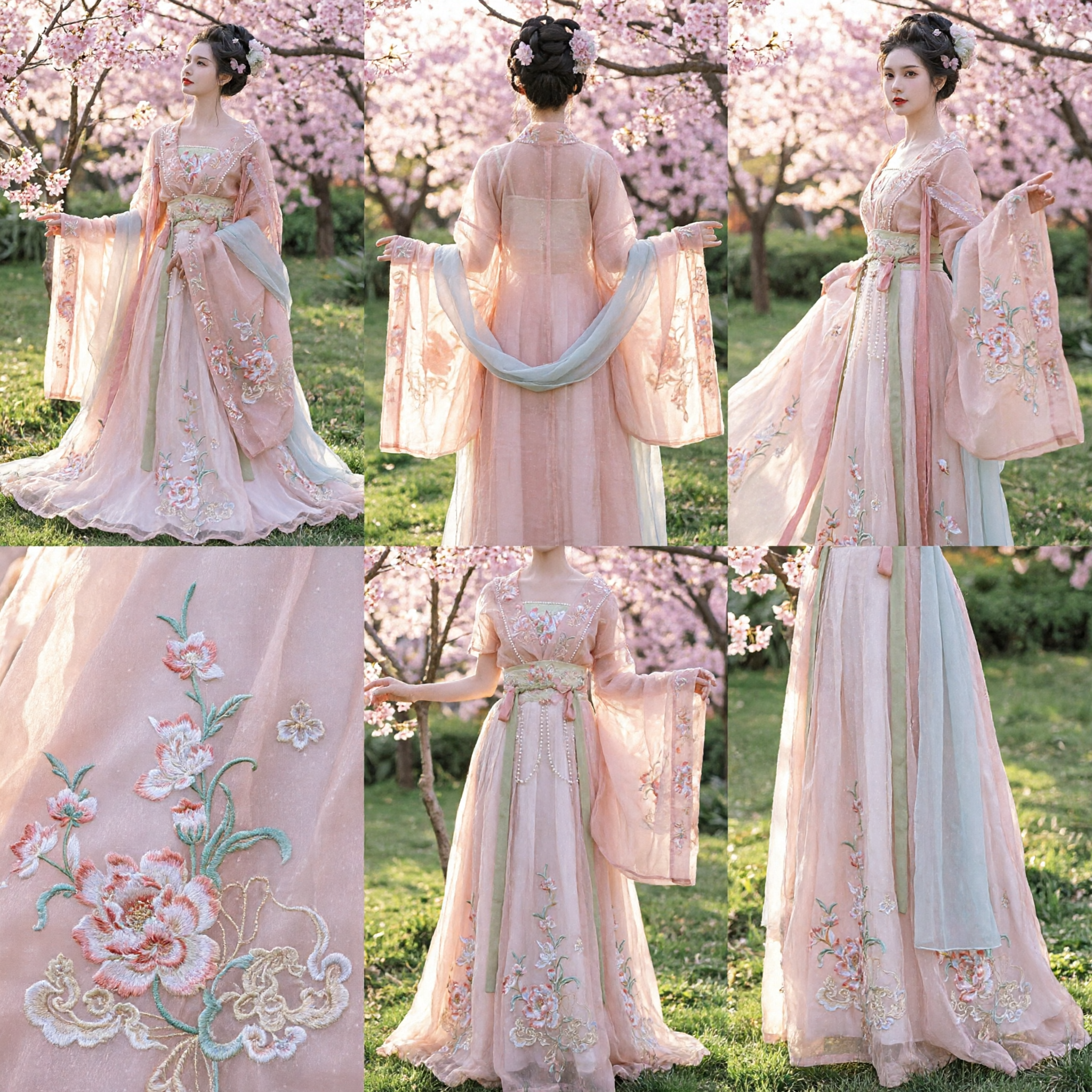 Elegant Pink Chinese Hanfu Traditional Tang Dynasty Princess Dress Embroidered Floral Fairy Ancient Costume for Women - Asian Costume