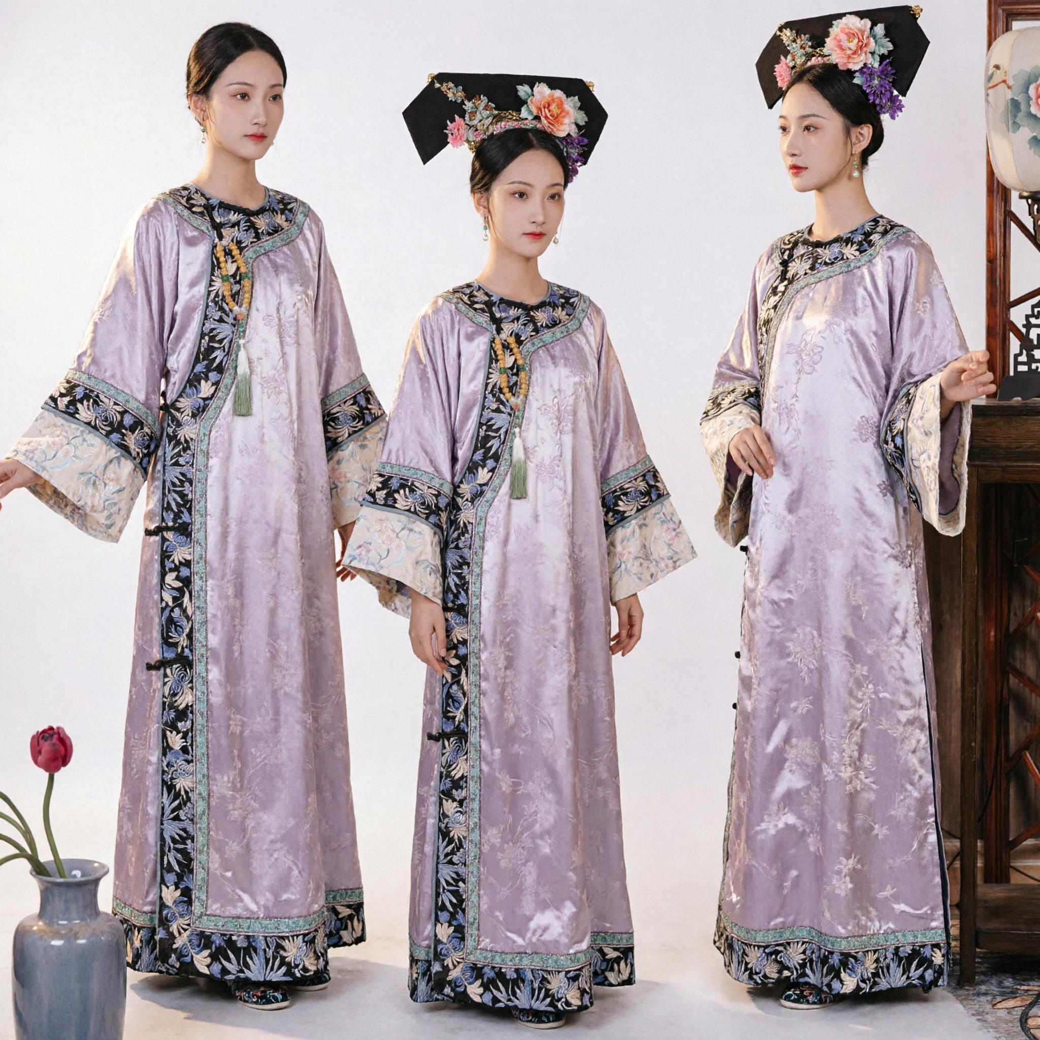 Traditional Chinese Qing Dynasty Concubine Costume Purple Embroidered Robe Ancient Palace Dress for Women - Asian Costume