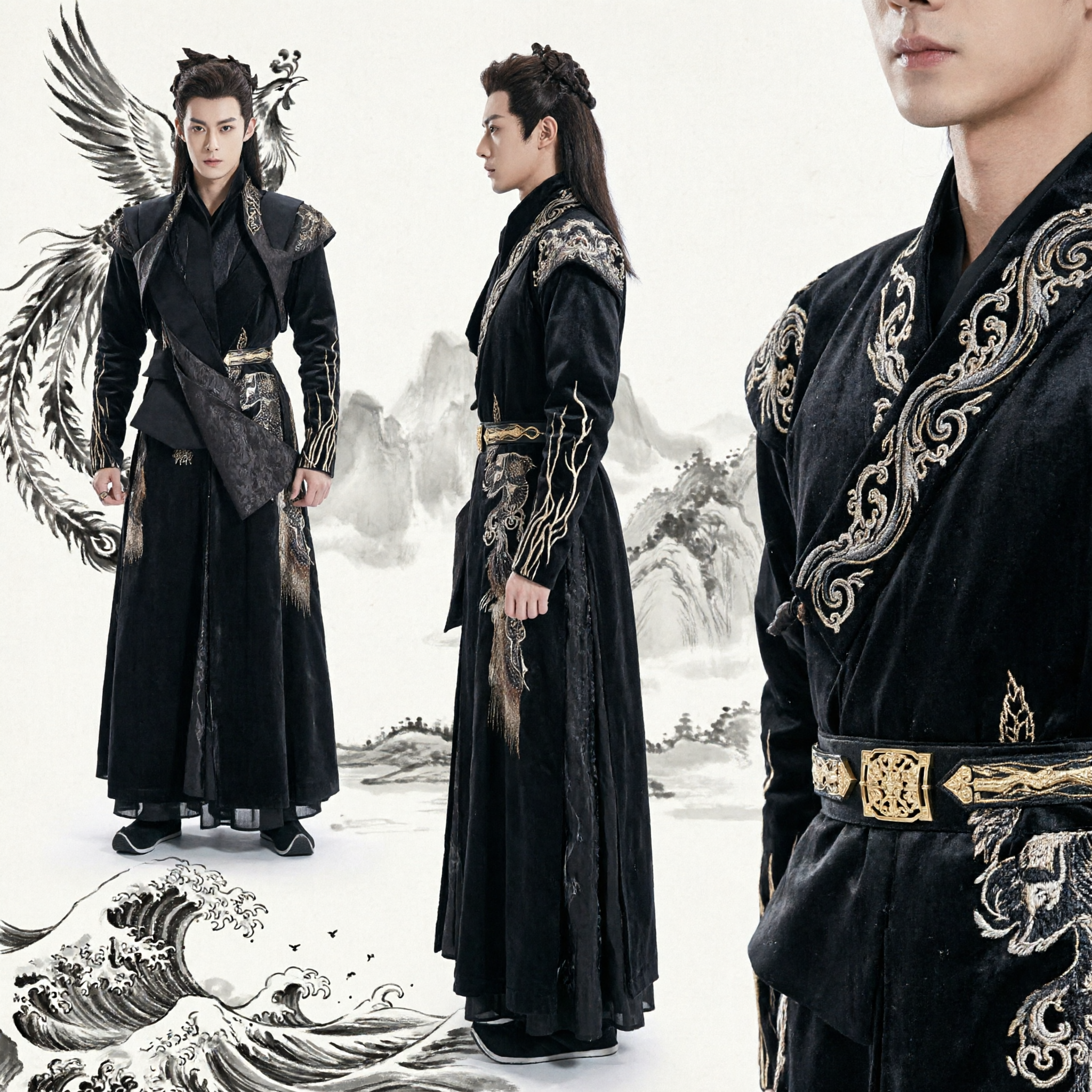 Chinese Ancient Fantasy Black Warrior Costume Men Wuxia Xianxia Hanfu Cosplay Outfit - Asian Costume
