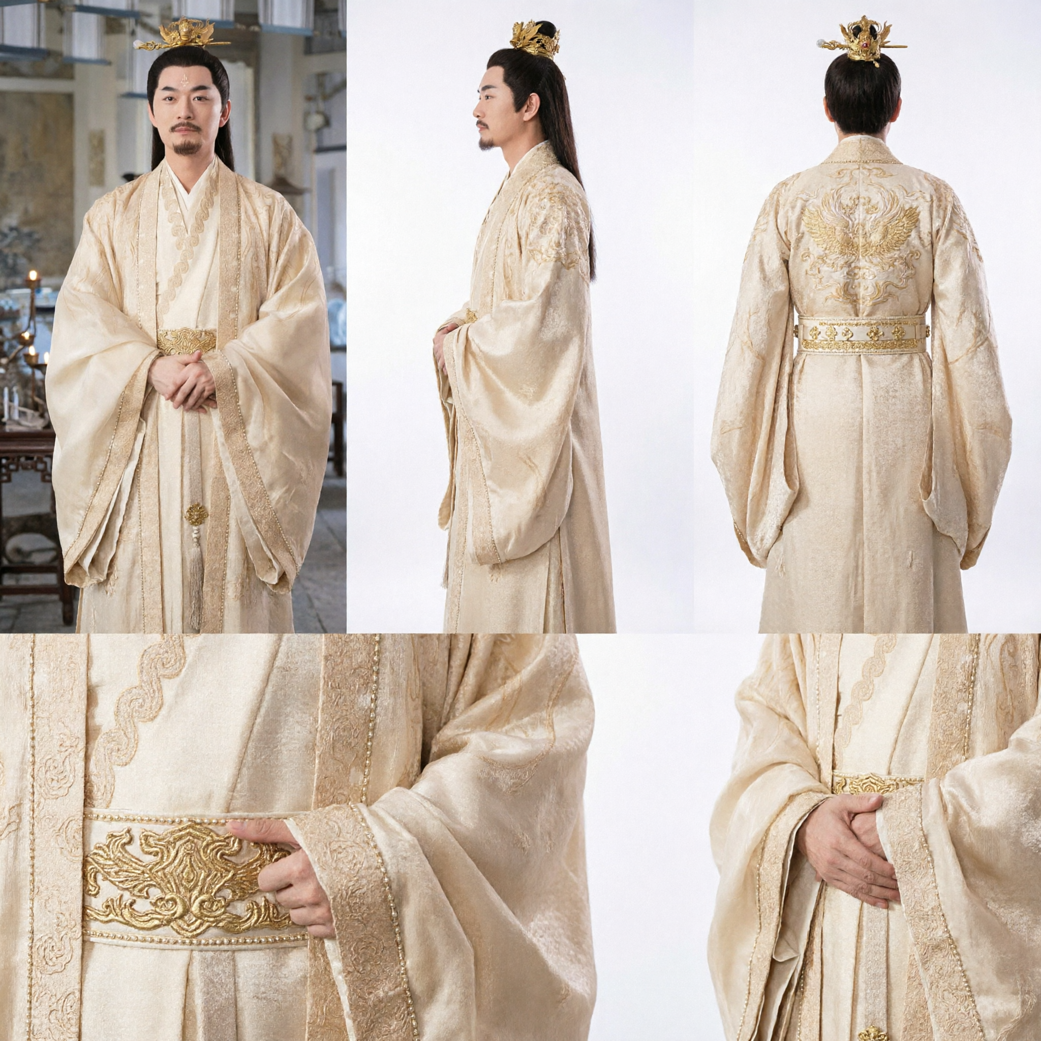 Ancient Chinese Emperor Hanfu Costume for Men Gold Embroidered Robe Historical Drama Cosplay Outfit - Asian Costume