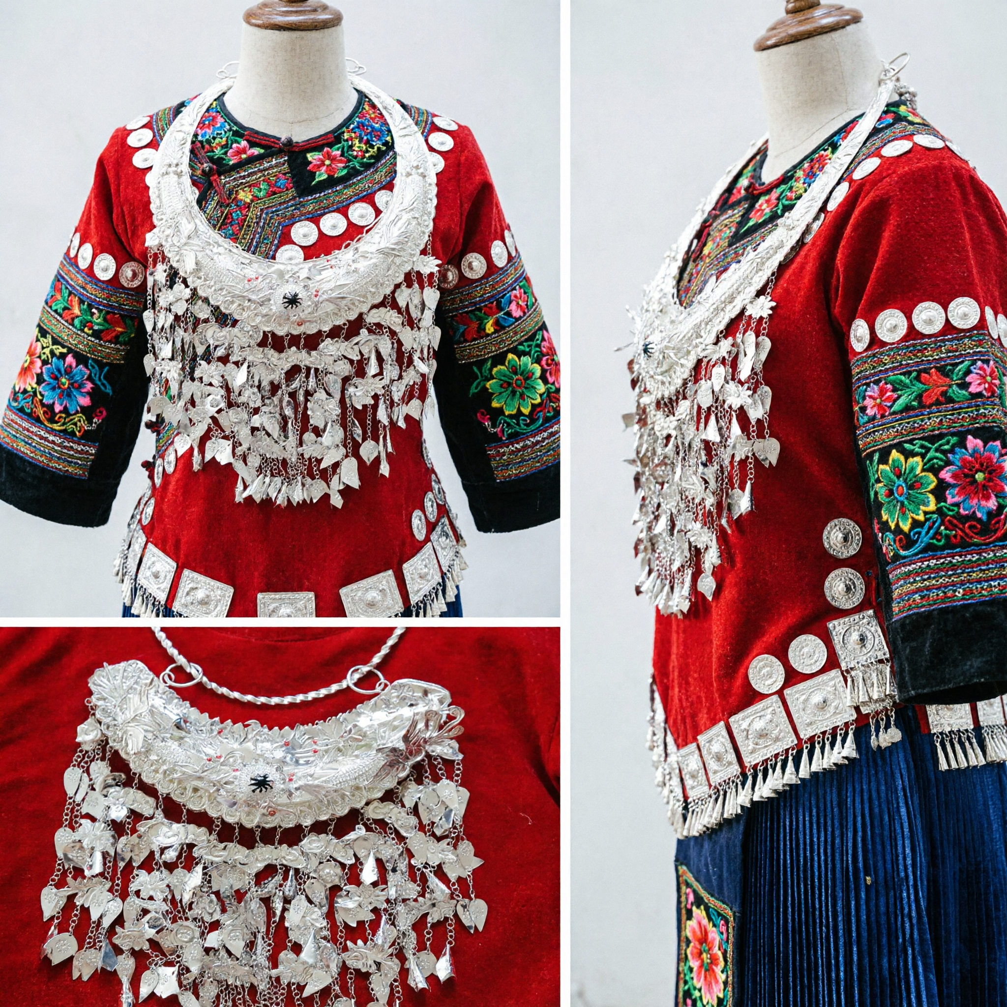 Traditional Chinese Miao Silver Necklace Ethnic Hmong Collar Jewelry for Women Festival Dance Wedding Accessory - Asian Costume