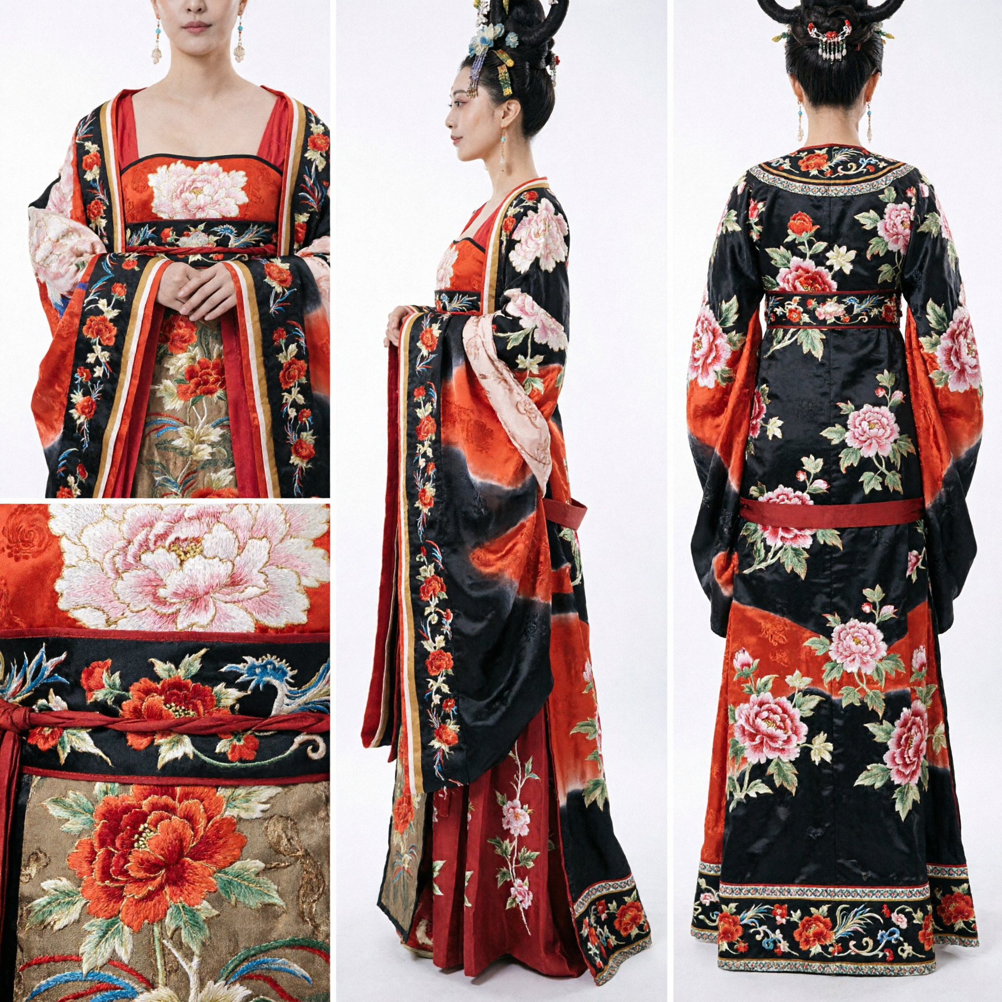 Women's Tang Dynasty Imperial Concubine Costume Red Floral Ancient Chinese Hanfu Dress for Historical Cosplay - Asian Costume