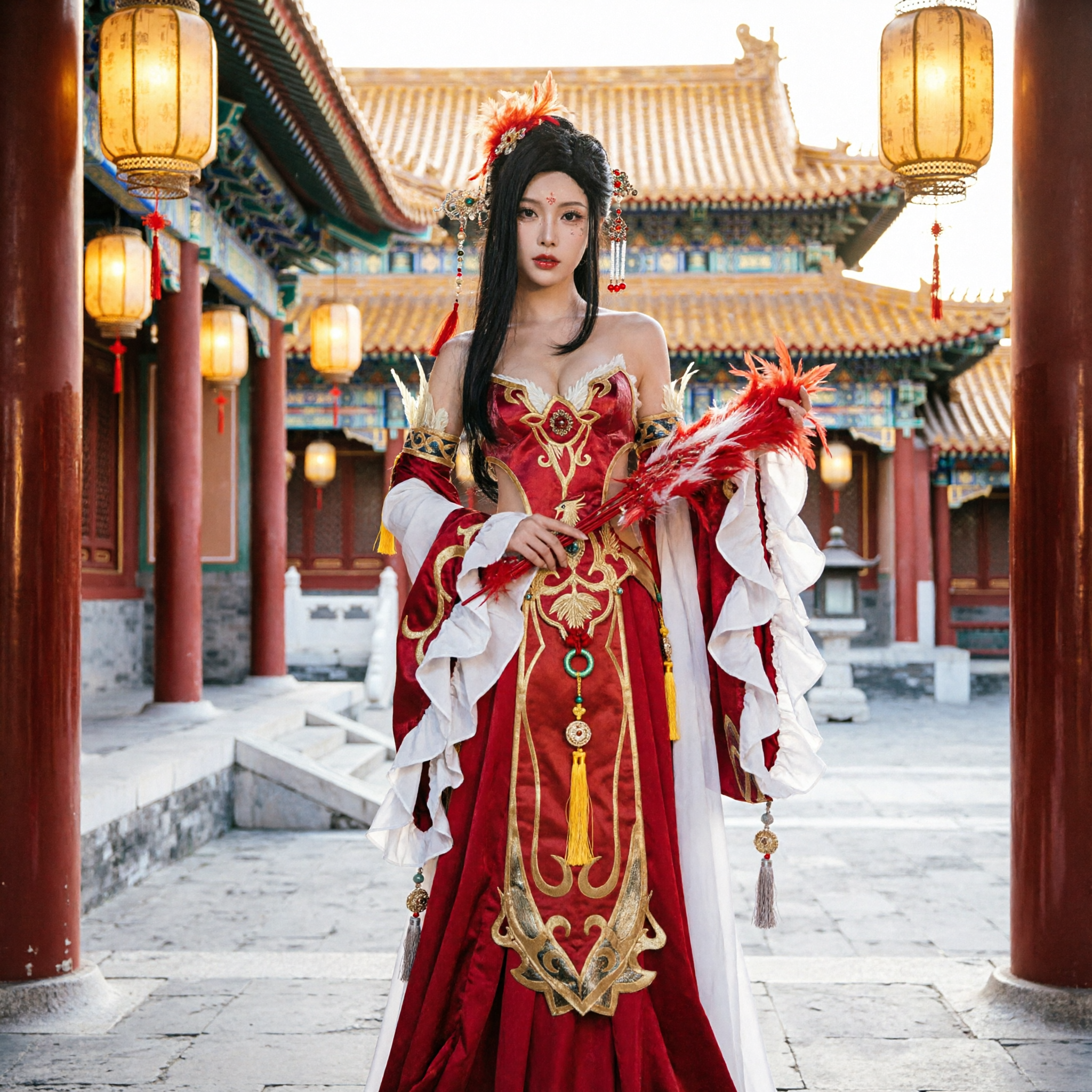 Ancient Chinese Diao Chan Cosplay Costume Red Palace Lady Hanfu Dress for Women Stage Performance - Asian Costume