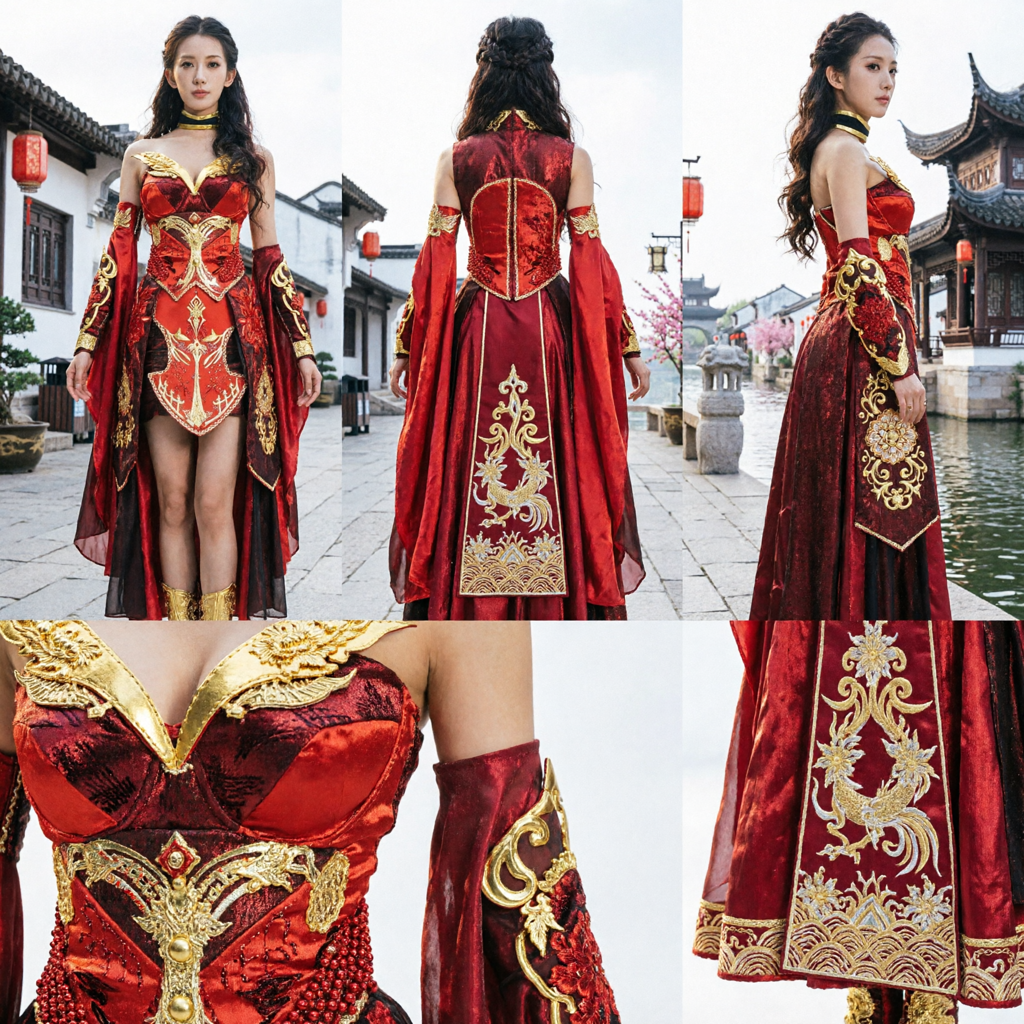 Women's Red Ancient Chinese Fantasy Warrior Princess Cosplay Costume for Stage Performance and Halloween - Asian Costume