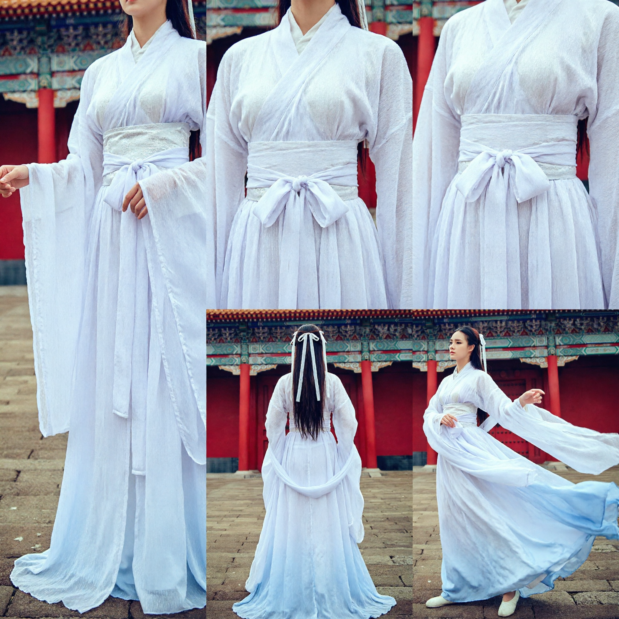 Elegant White Ancient Chinese Hanfu Dress Traditional Fairy Costume for Women Cosplay Dance Photography - Asian Costume