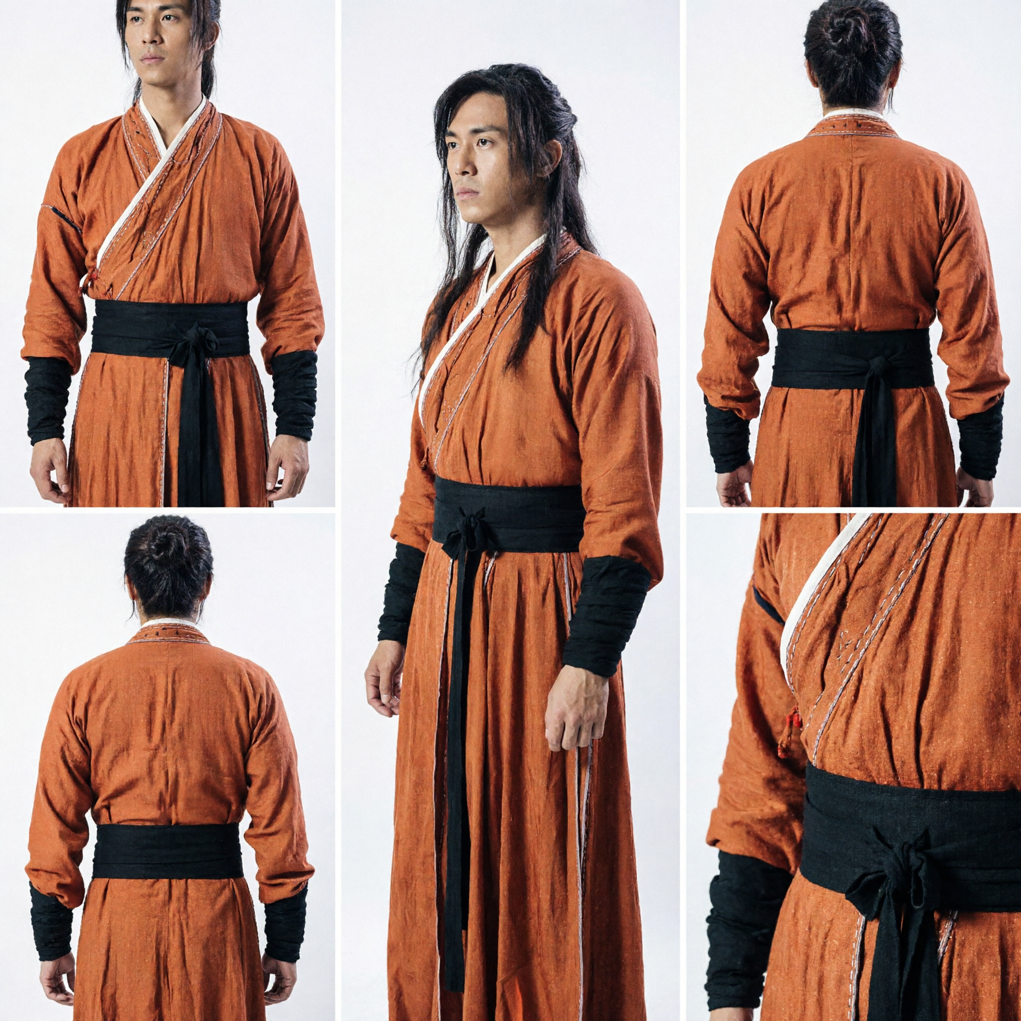 Men's Ancient Chinese Hanfu Costume Orange Wuxia Martial Arts Swordsman Robe for Historical Cosplay - Asian Costume