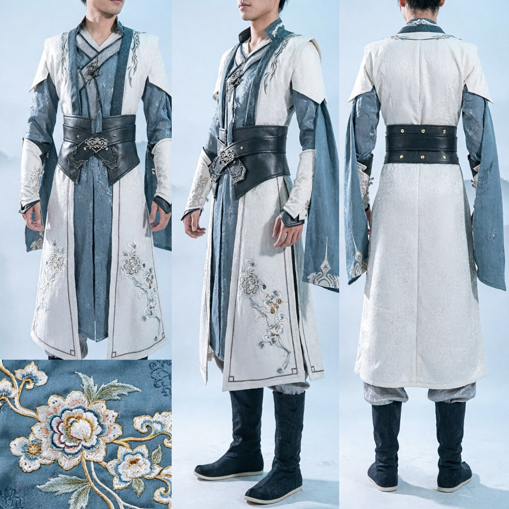 Ancient Chinese Wuxia Swordsman Hanfu Costume for Men Traditional Embroidered Robe for Cosplay Performance - Asian Costume