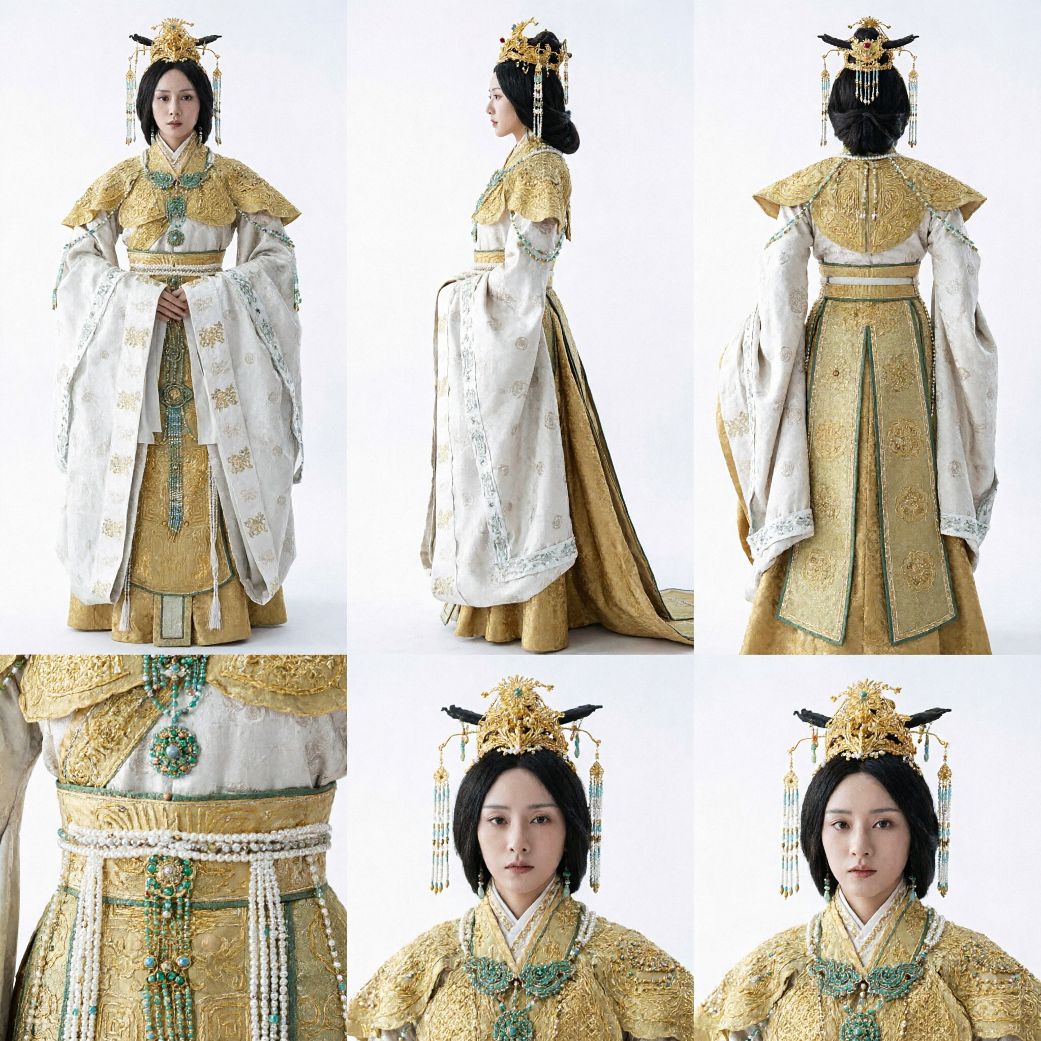 Chinese Ancient Dynasty Empress Hanfu Costume Golden Embroidered Traditional Dress for Women Cosplay Photography - Asian Costume