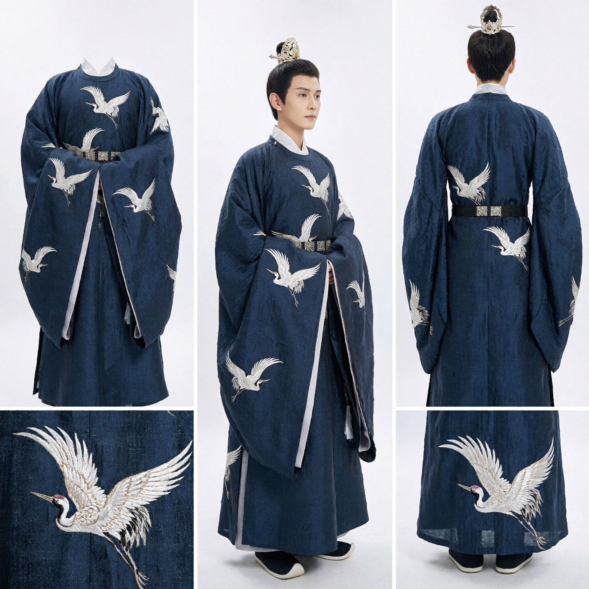 Ancient Chinese Hanfu Men's Black Crane Embroidery Robe Traditional Song Dynasty Scholar Costume for Cosplay - Asian Costume