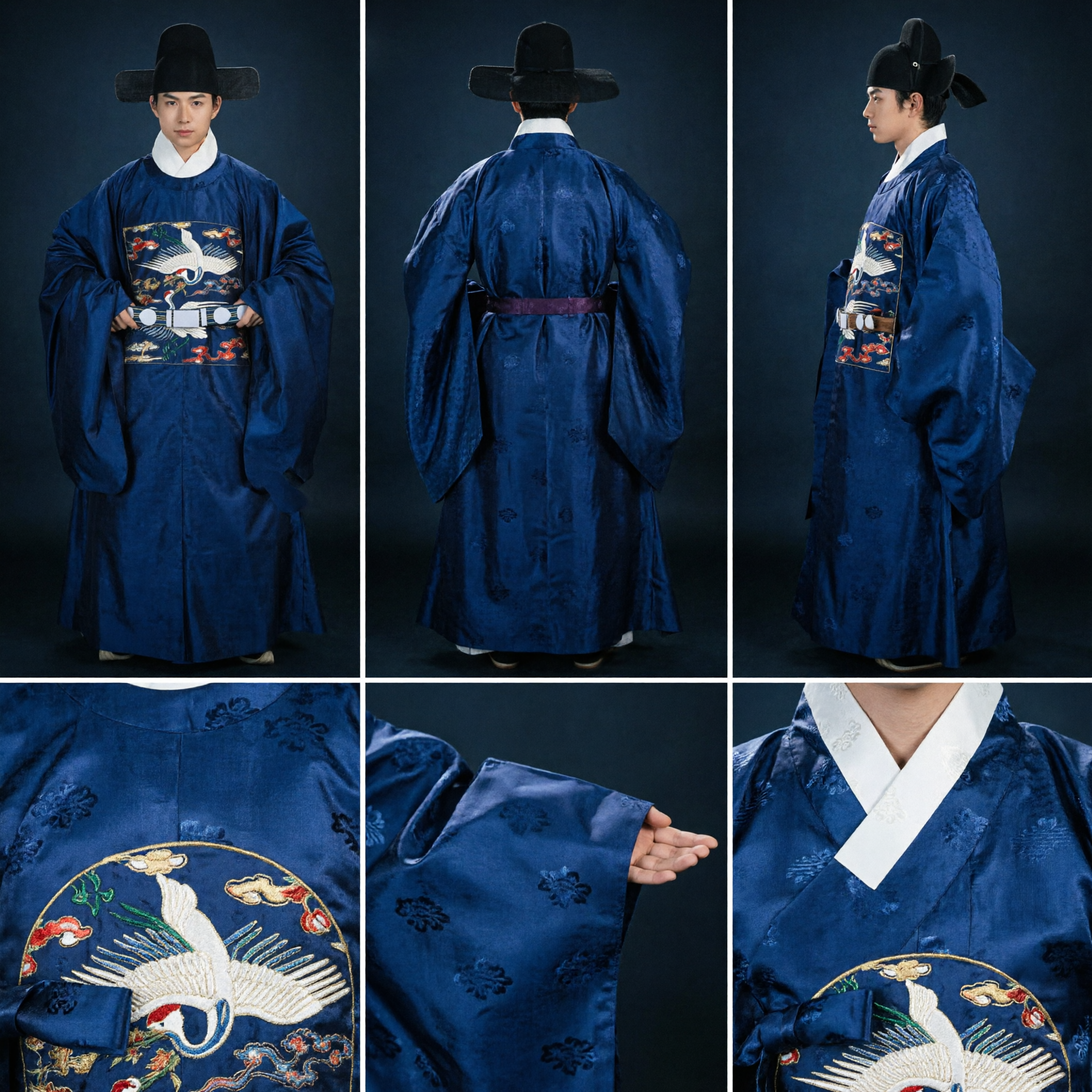 Men's Ming Dynasty Official Robe Traditional Chinese Hanfu Costume Blue Crane Embroidery for Cosplay - Asian Costume