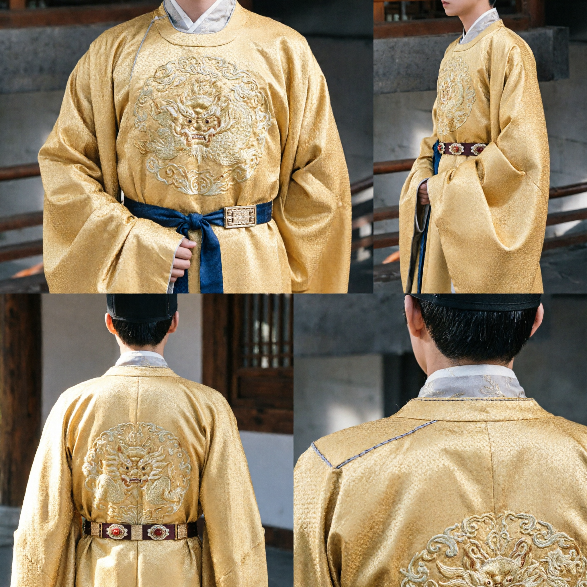 Ancient Chinese Imperial Prince Hanfu Costume Yellow Dragon Embroidery Robe for Men and Boys - Asian Costume