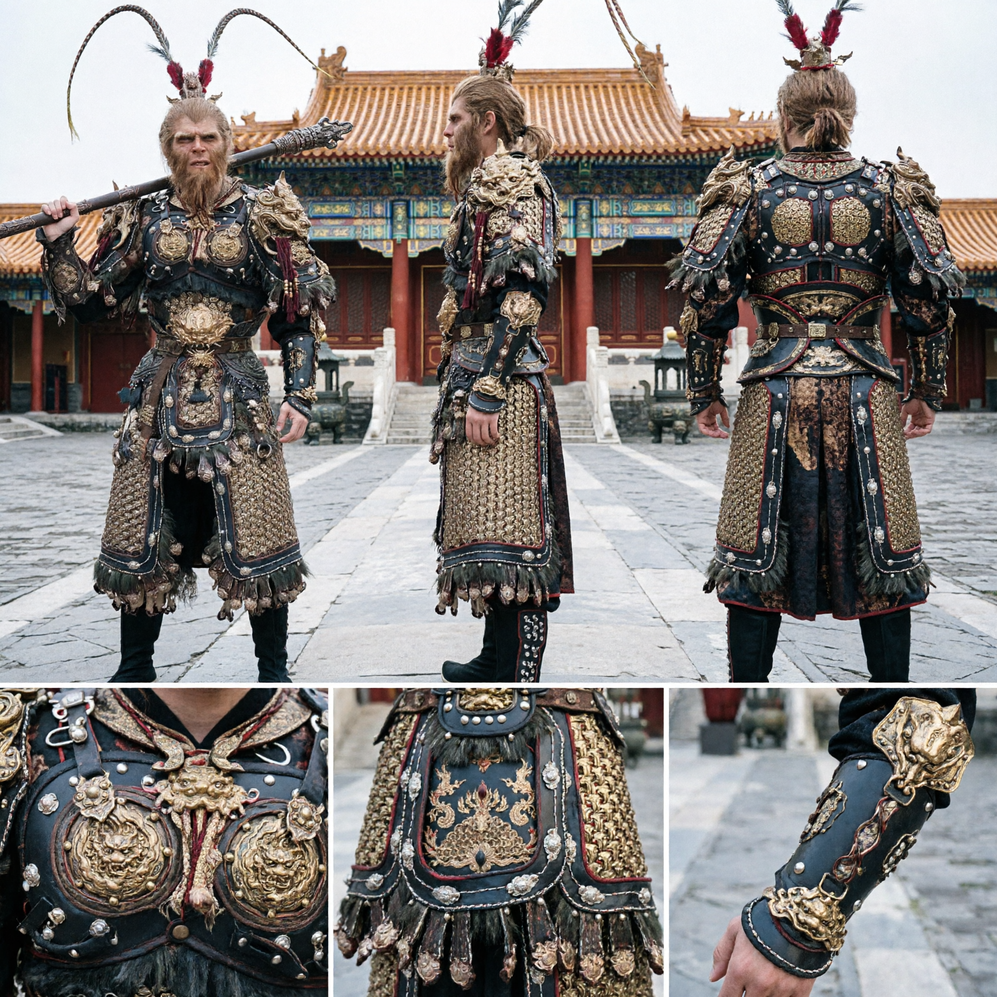 Deluxe Sun Wukong Monkey King Cosplay Costume Traditional Chinese Warrior Armor Set for Men Stage Performance - Asian Costume