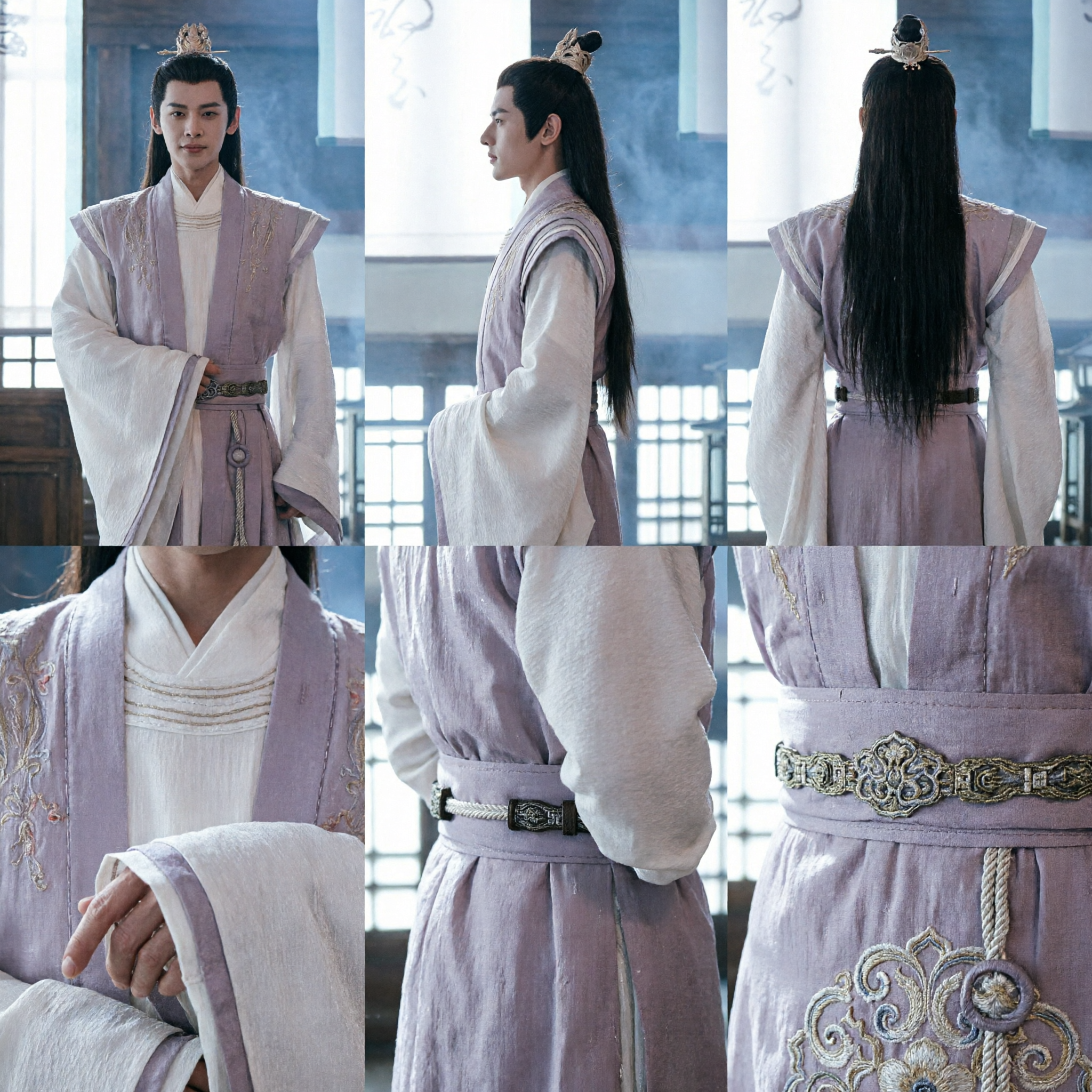 Men's Traditional Chinese Hanfu Costume Ancient Swordsman Beige Robe Xianxia Cosplay Complete Clothing Set - Asian Costume