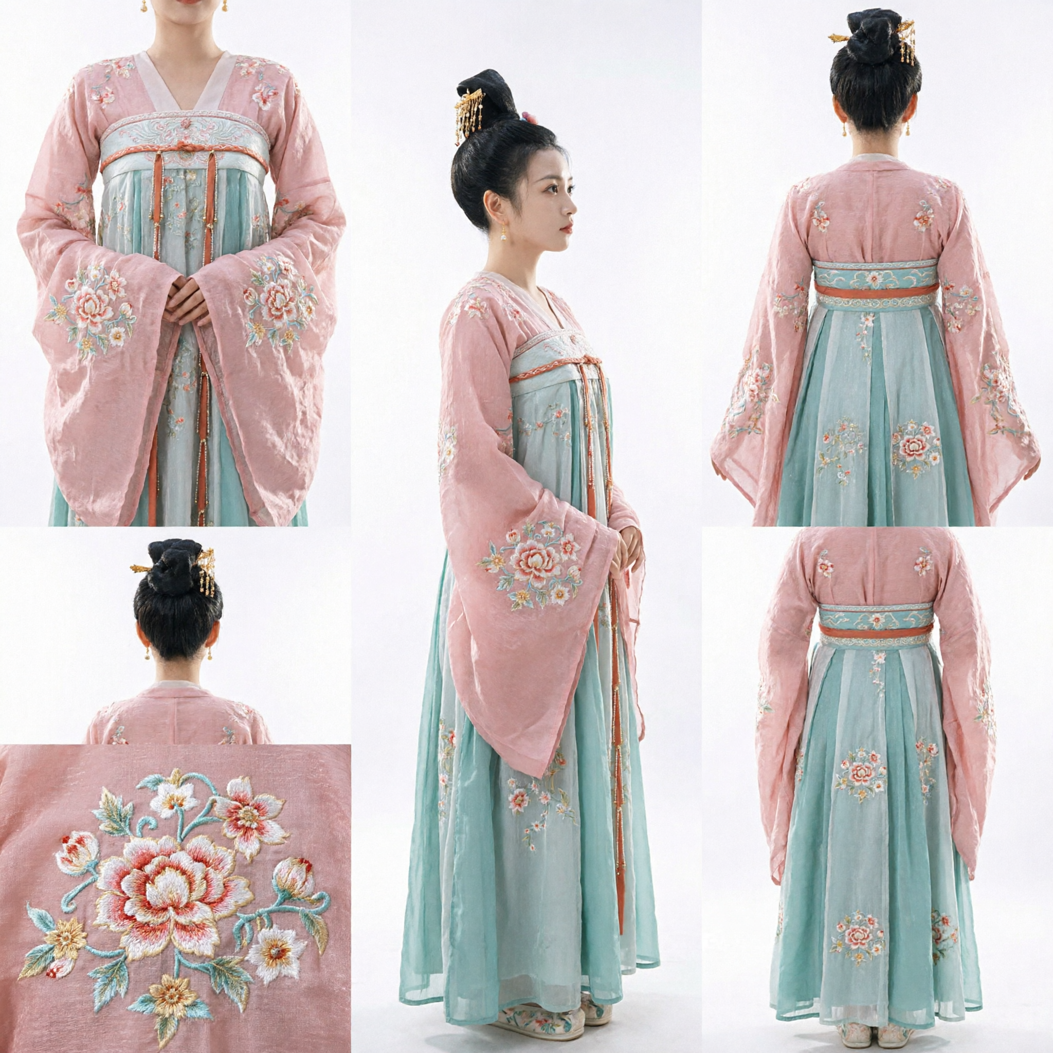 Traditional Chinese Tang Dynasty Hanfu Costume Pink Embroidered Ruqun Dress for Women Historical Cosplay - Asian Costume