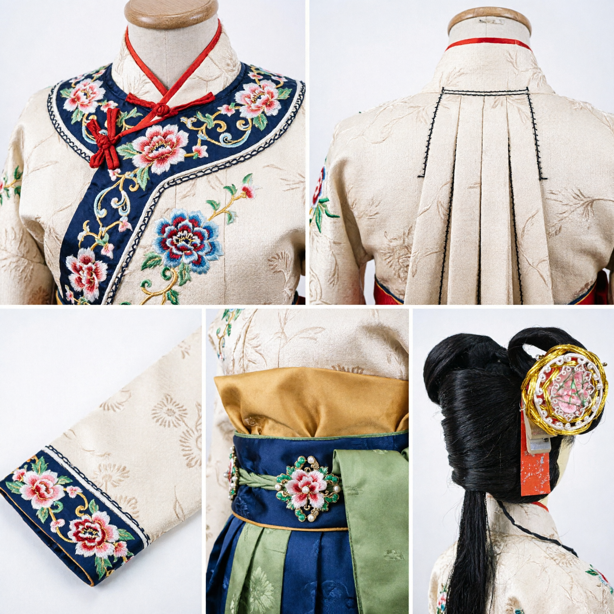 Traditional Japanese Geisha Wig with Gold Floral Kanzashi Hair Ornament for Cosplay and Kimono Costume - Asian Costume